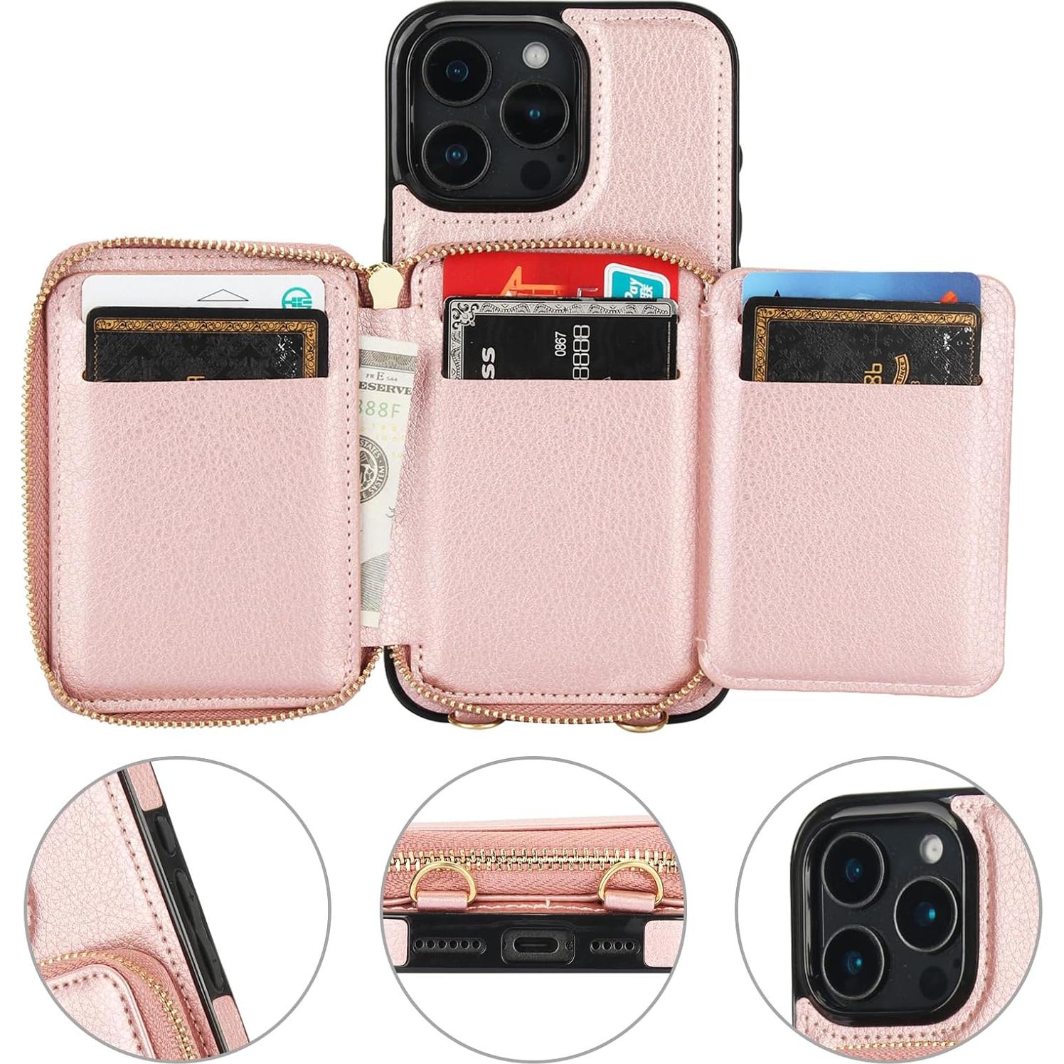 Bocasal Cartera RFID para iPhone 16 Pro Max 6.9" Dorado Rosa