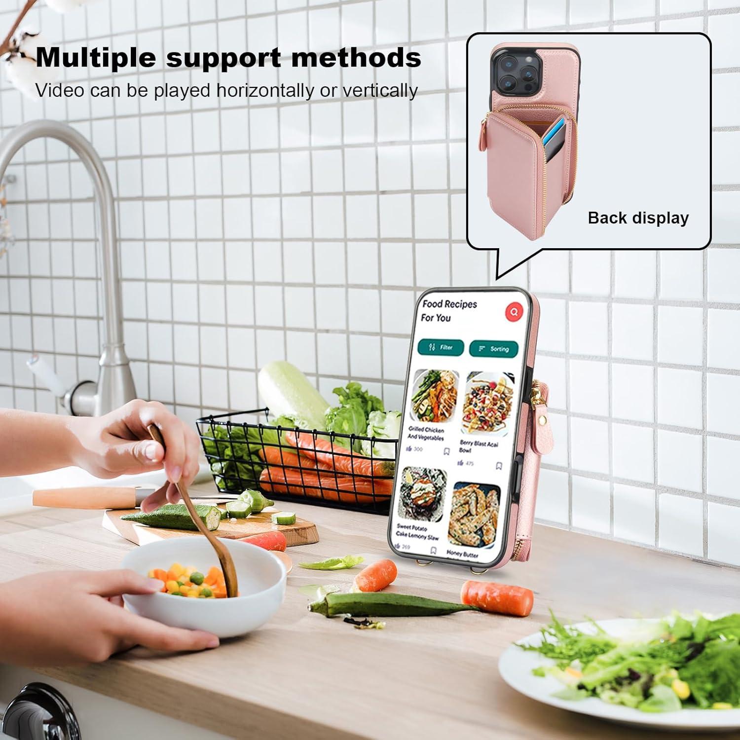 Bocasal Cartera RFID para iPhone 16 Pro Max 6.9" Dorado Rosa