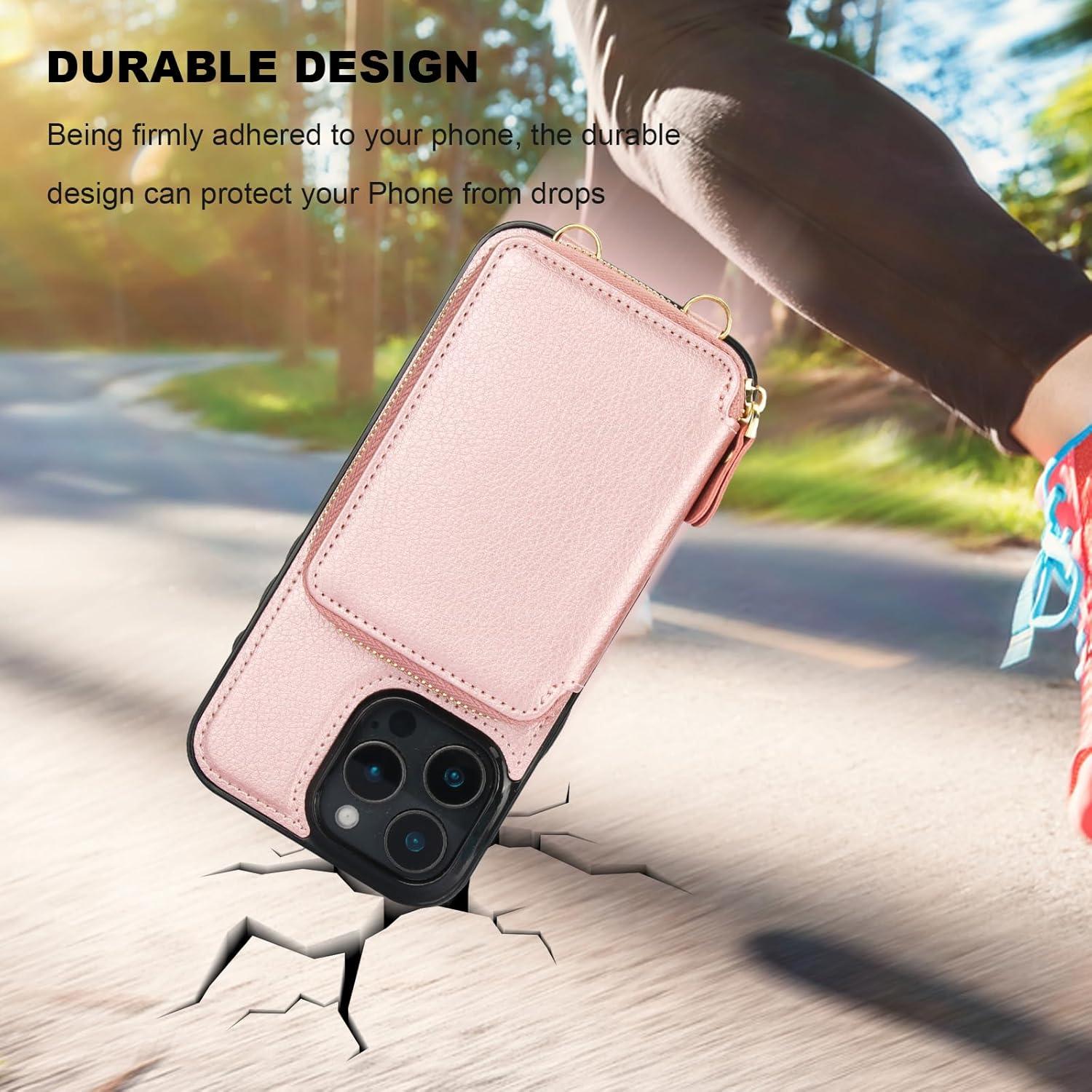 Bocasal Cartera RFID para iPhone 16 Pro Max 6.9" Dorado Rosa