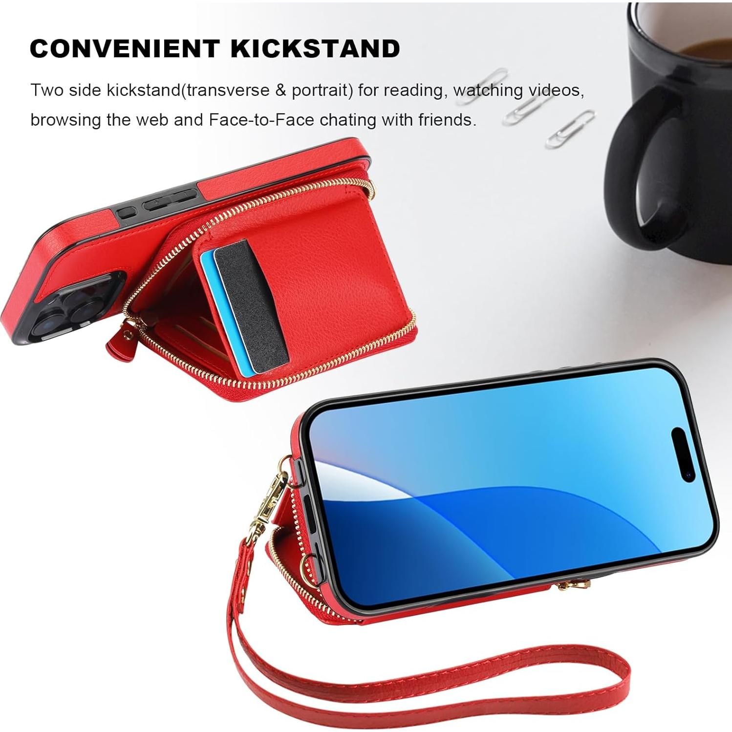 Cartera Bocasal con Bloqueo RFID para iPhone 16 Pro Max Rojo