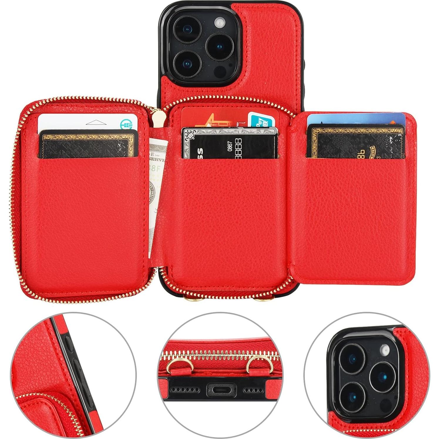 Cartera Bocasal con Bloqueo RFID para iPhone 16 Pro Max Rojo