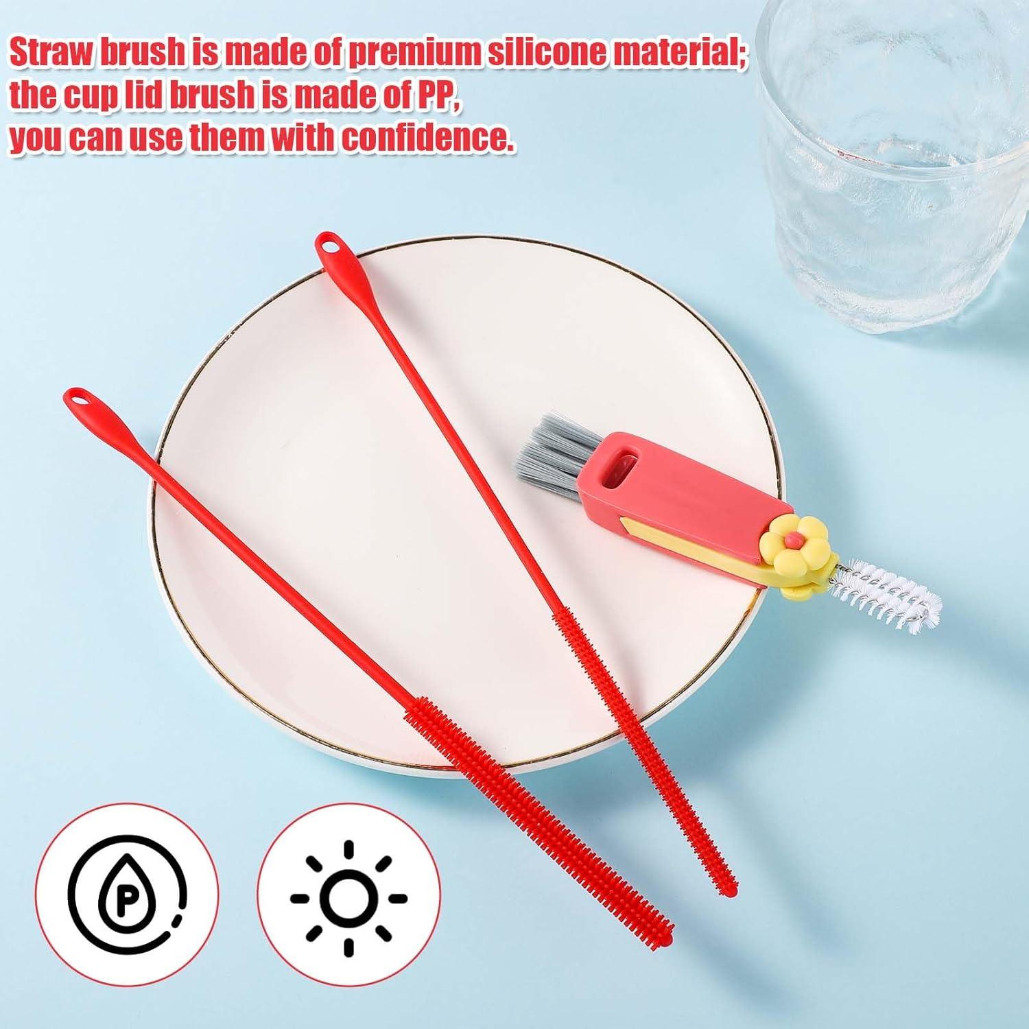 Juego de 3 cepillos de silicona Lasuroa para pajitas y tapa de taza