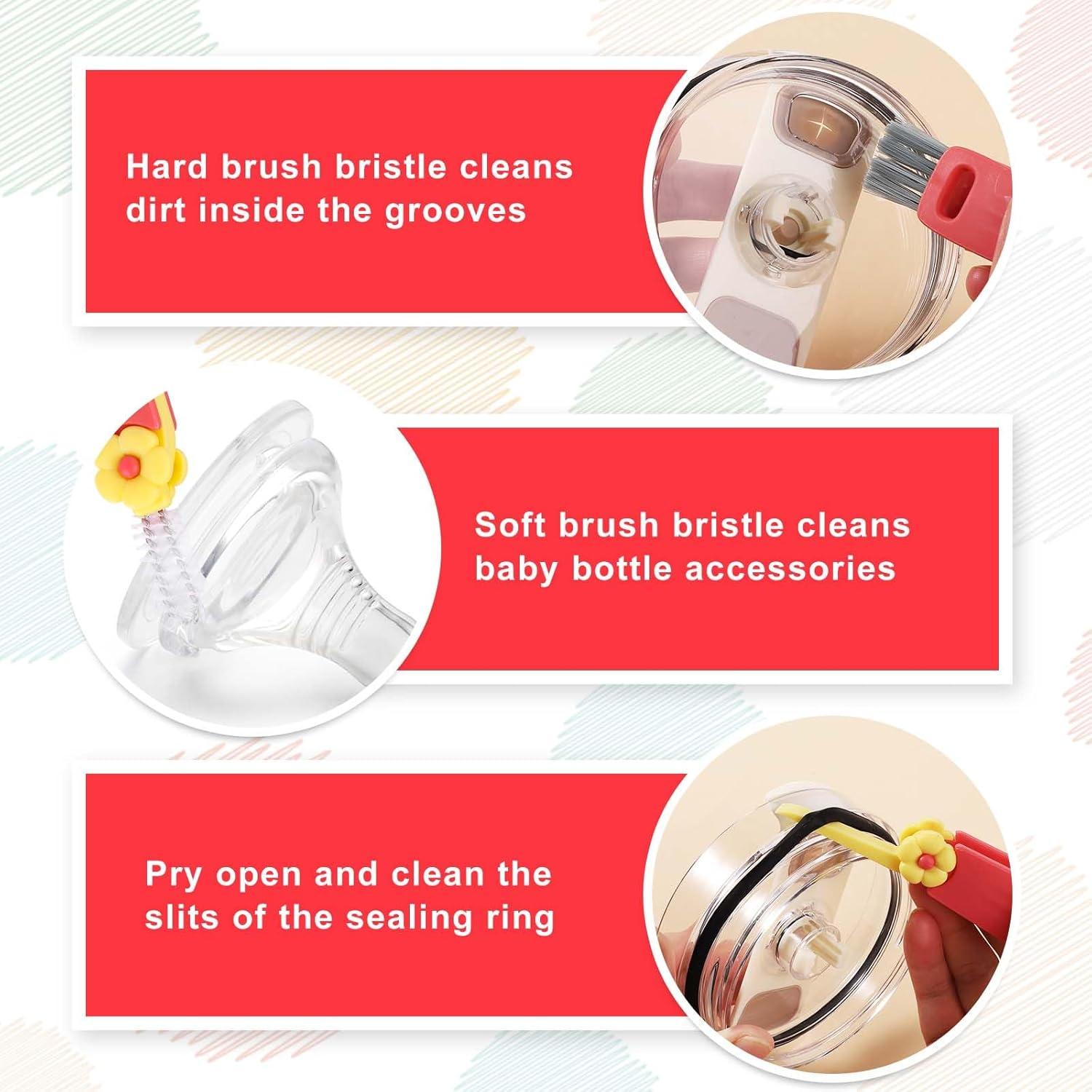 Juego de 3 cepillos de silicona Lasuroa para pajitas y tapa de taza