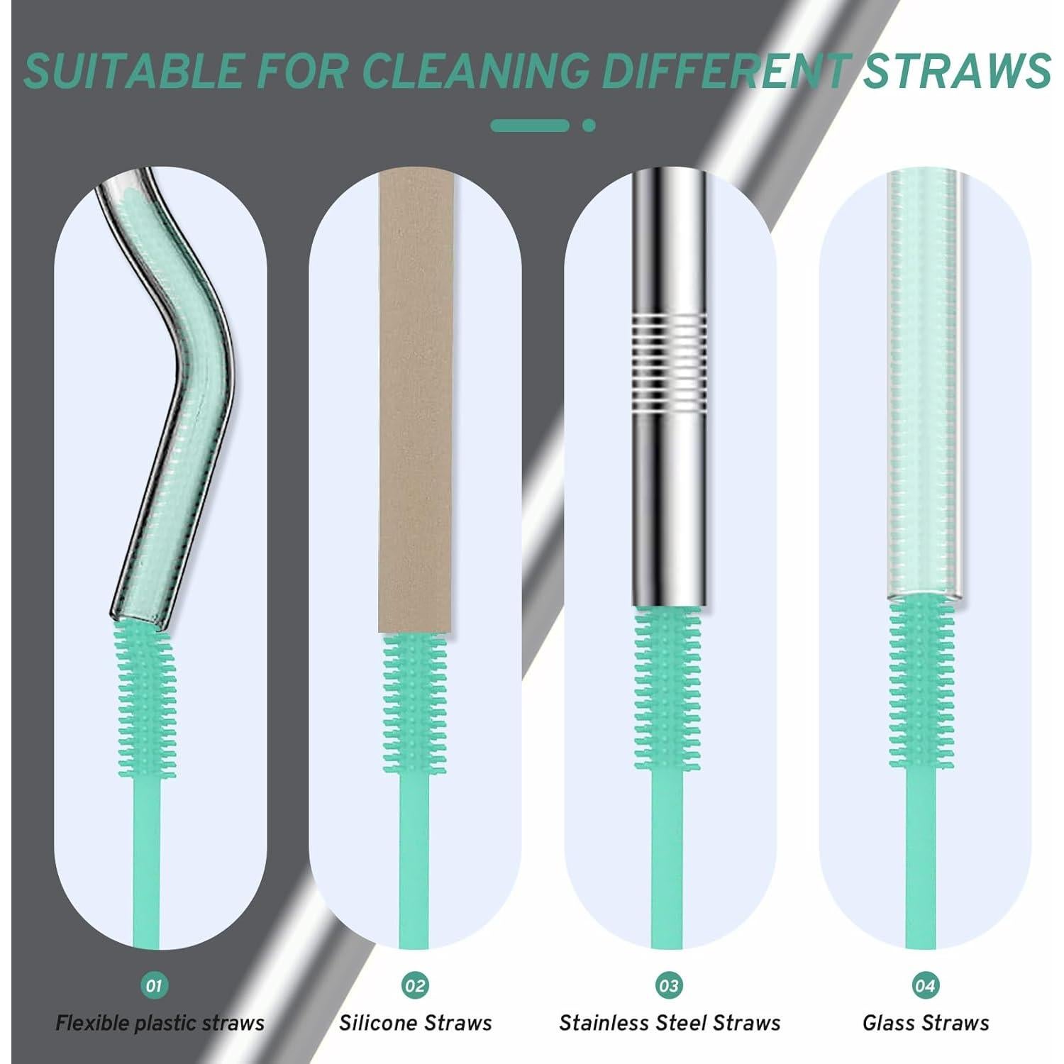 Reusable Silicone Straw Brush,Straw Cleaner,Pipe Cleaners,Extra Long Cleaner Brush for Cleaning Bottle Metal Glass Straws Drink Lid,Straw Cover,Smoothie Straw,Drinking Mint Green 6mm+8mm
