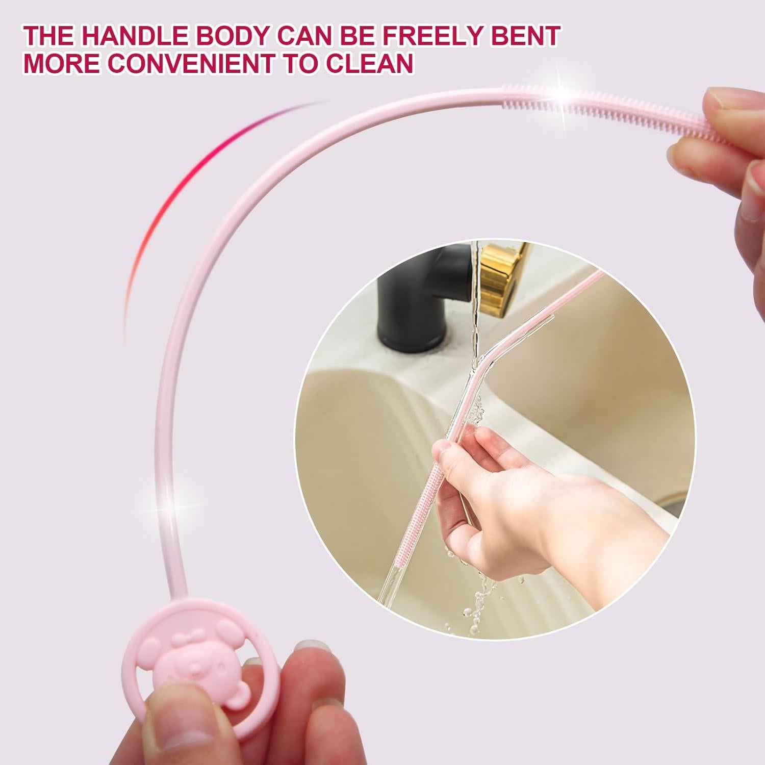 Cepillo Limpiador de Pajitas Reutilizables KIBBEH Rosa 23.6cm