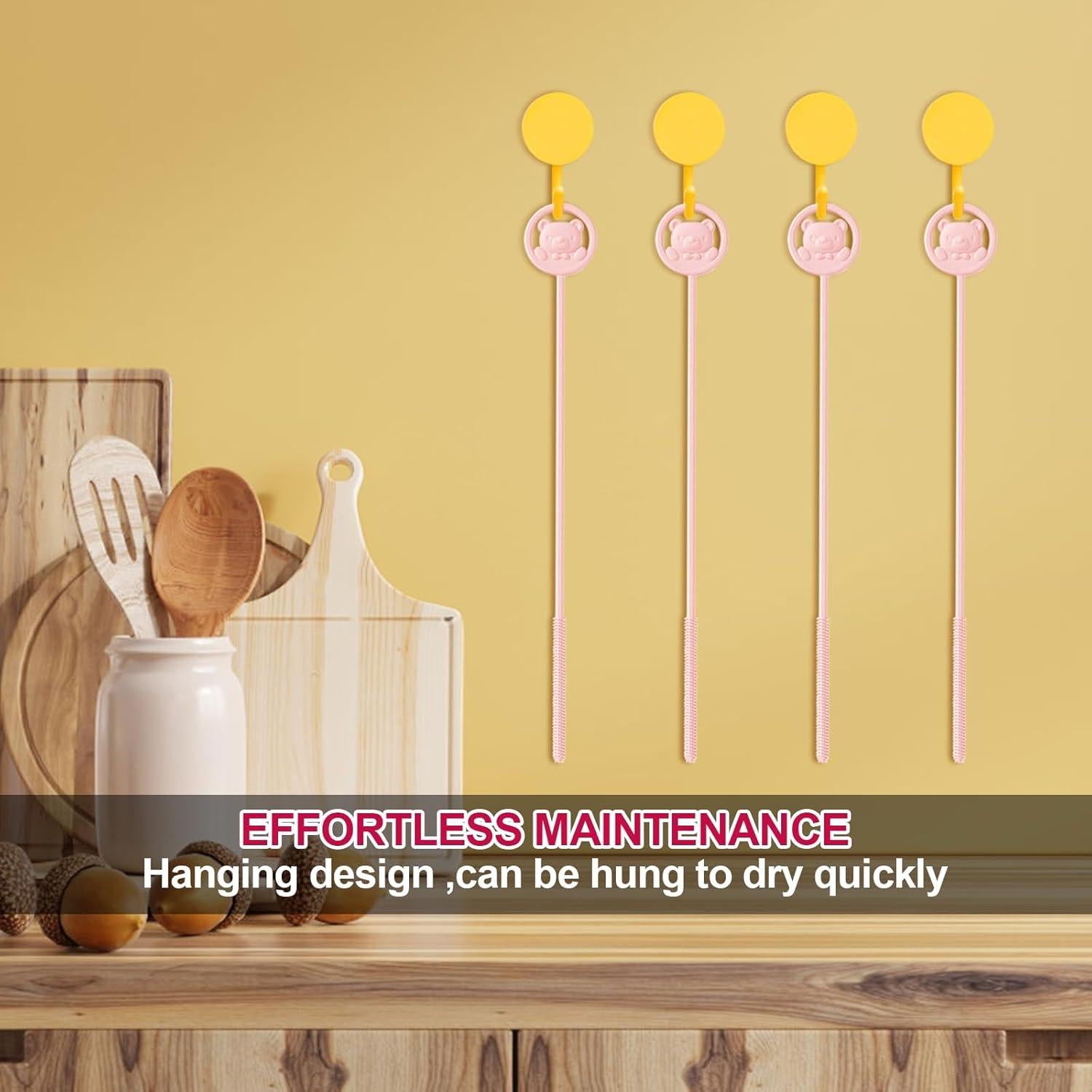 Cepillo Limpiador de Pajitas Reutilizables KIBBEH Rosa 23.6cm