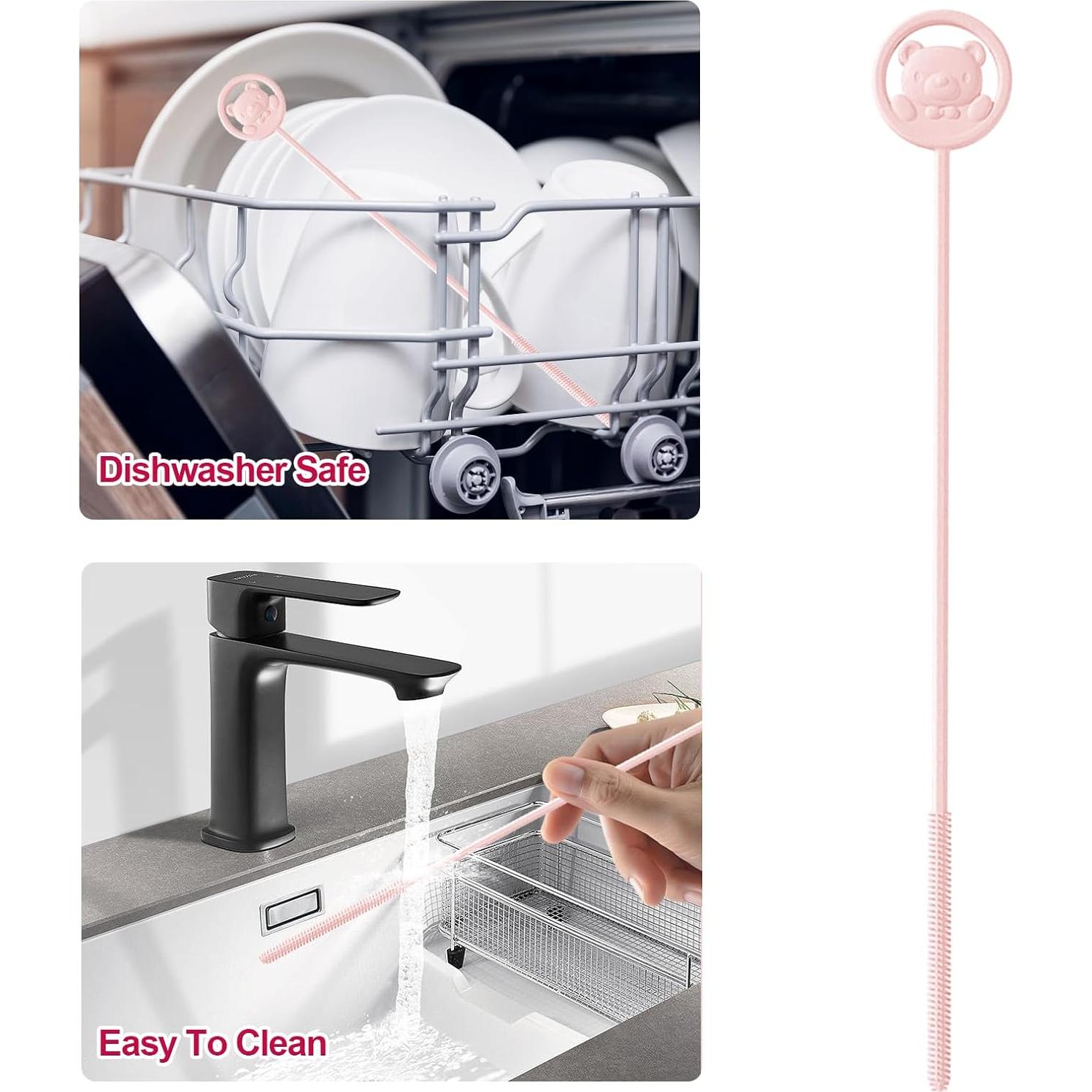 Cepillo Limpiador de Pajitas Reutilizables KIBBEH Rosa 23.6cm