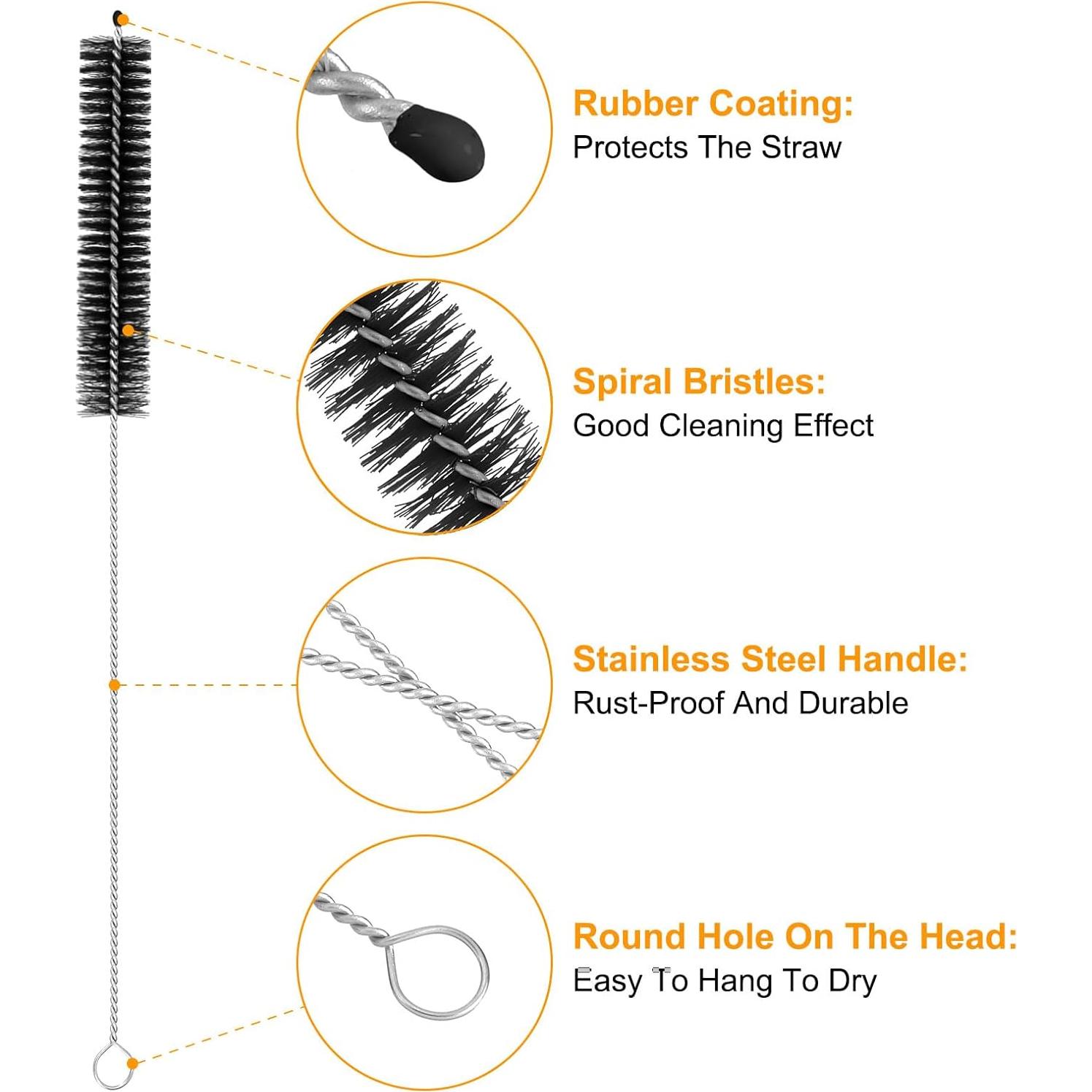 10 Cepillos de Limpieza para Pajitas uxcell - Acero Inoxidable