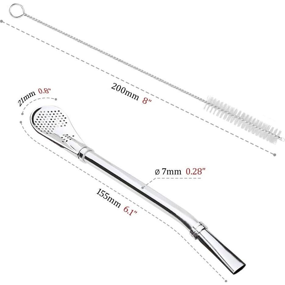 GFDesign Yerba Mate Bombilla Gourd Drinking Filter Straws 304 Food-Grade 18/8 Stainless Steel - Set of 2 with Cleaning Brush - 6.1" Long
