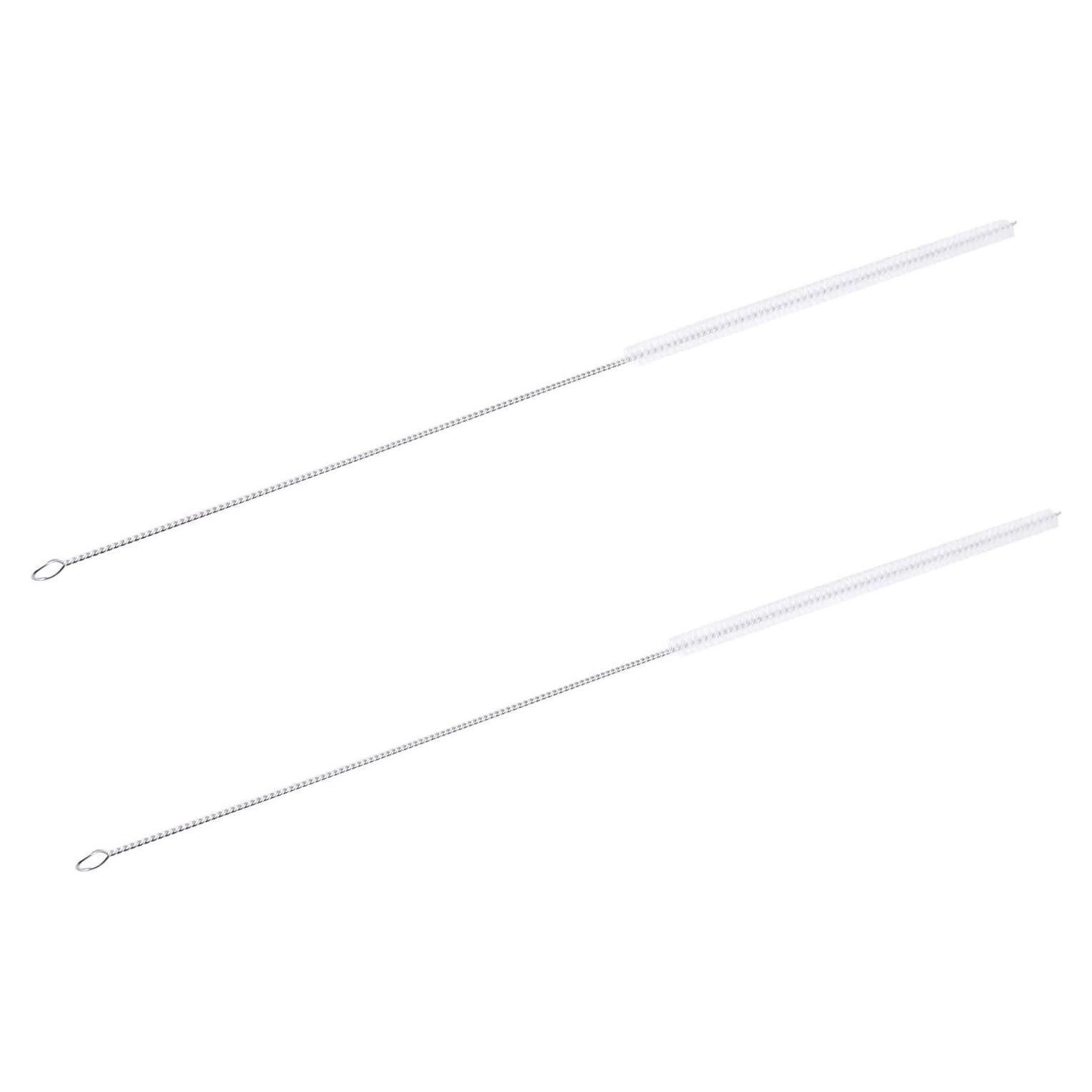 Podoy Straw Brush Pipe Cleaner with 18" Long White Nylon Bristle Wire Stainless Steel Cleaning Pipe Straw Brush (Pack of 2)