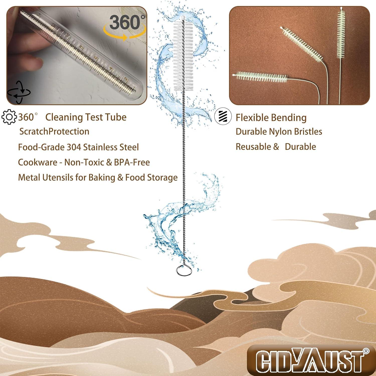 Cepillo Limpiador de Pajitas CIDYAUST - Acero Inoxidable 304 - 10 Piezas