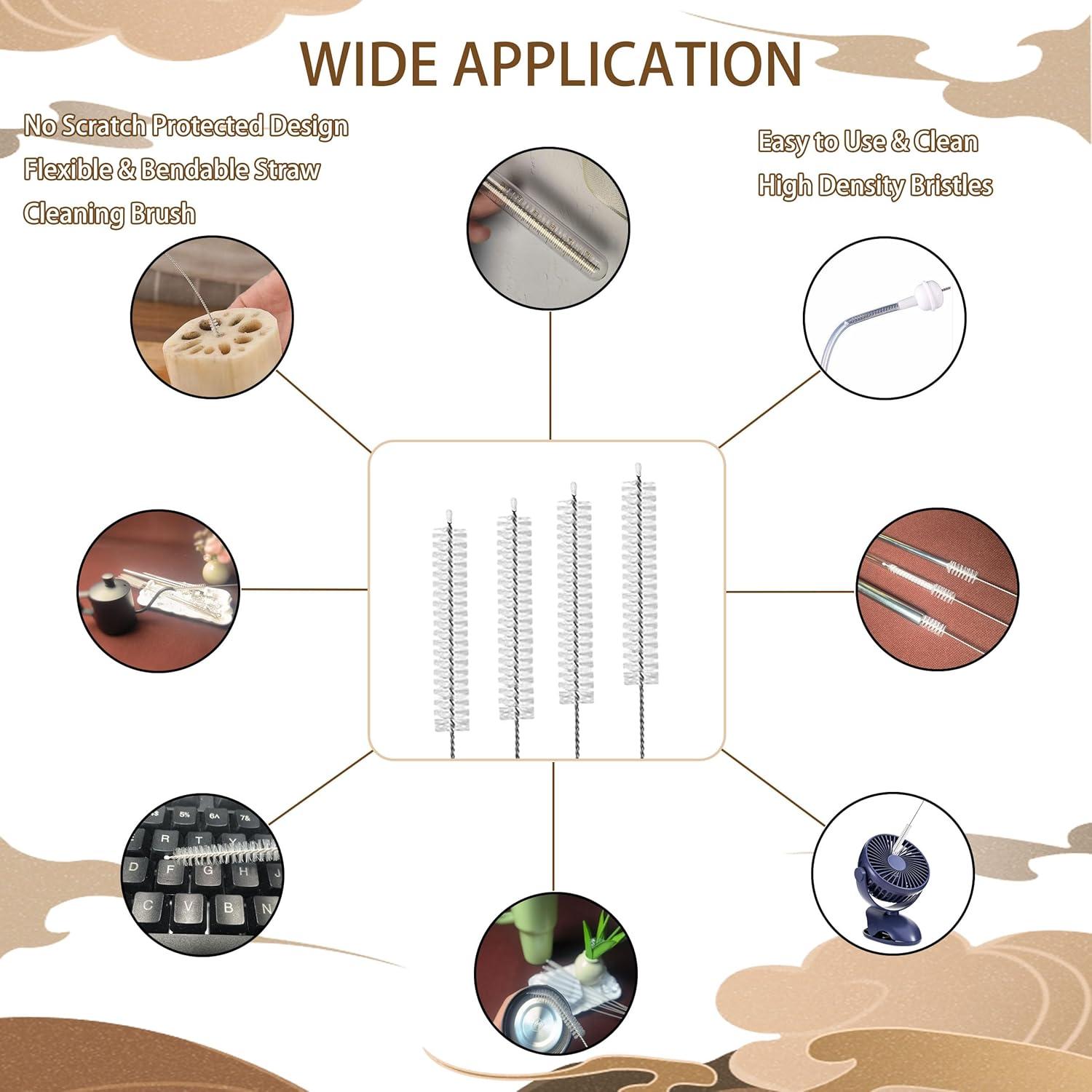 Cepillo Limpiador de Pajitas CIDYAUST - Acero Inoxidable 304 - 10 Piezas