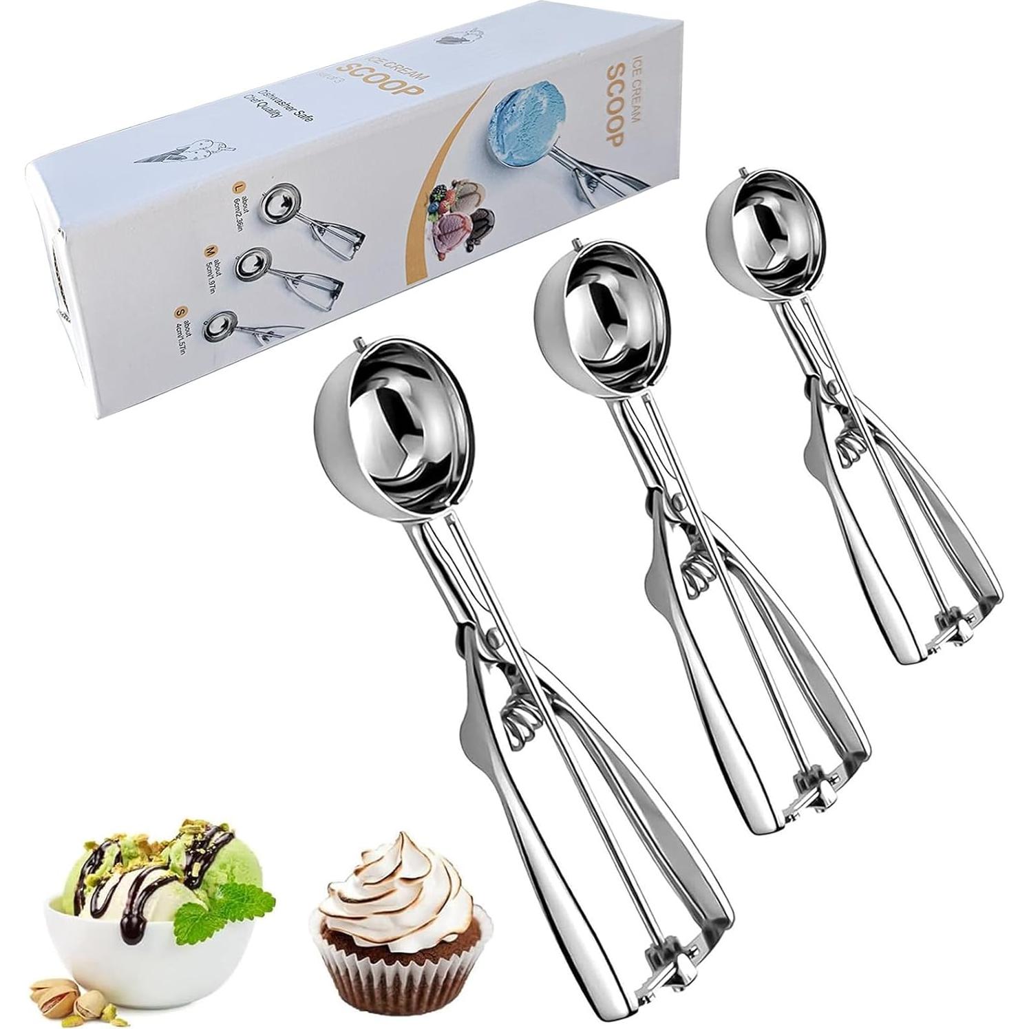 Set de 3 Cucharones de Helado YUANQIAN Acero Inoxidable