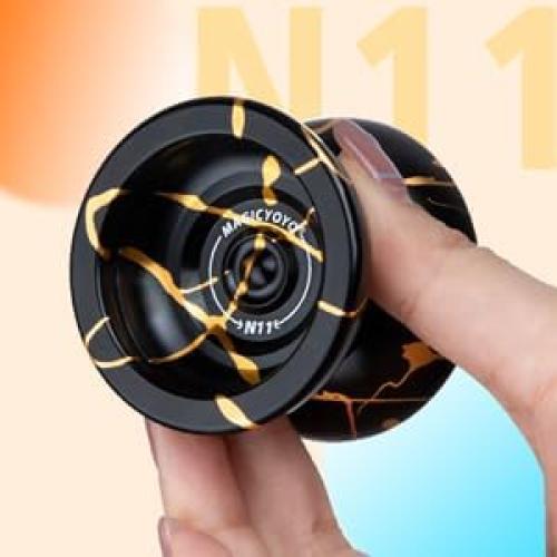 MAGICYOYO Dual Purpose Yoyos - N11 Black Golden Alloy Professional Unresponsive Yo Yo and K2 Blue Pink Yellow Plastic Responsive Yo-yo with Bearings Kit and 2 Bags, 12 Strings