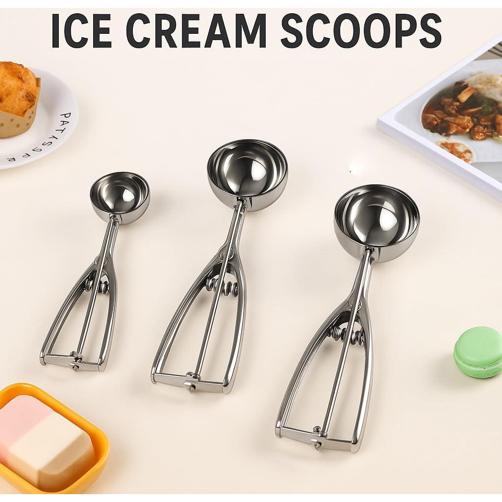 Kit de Cucharas para Helado Acero Inoxidable 3 Tamaños