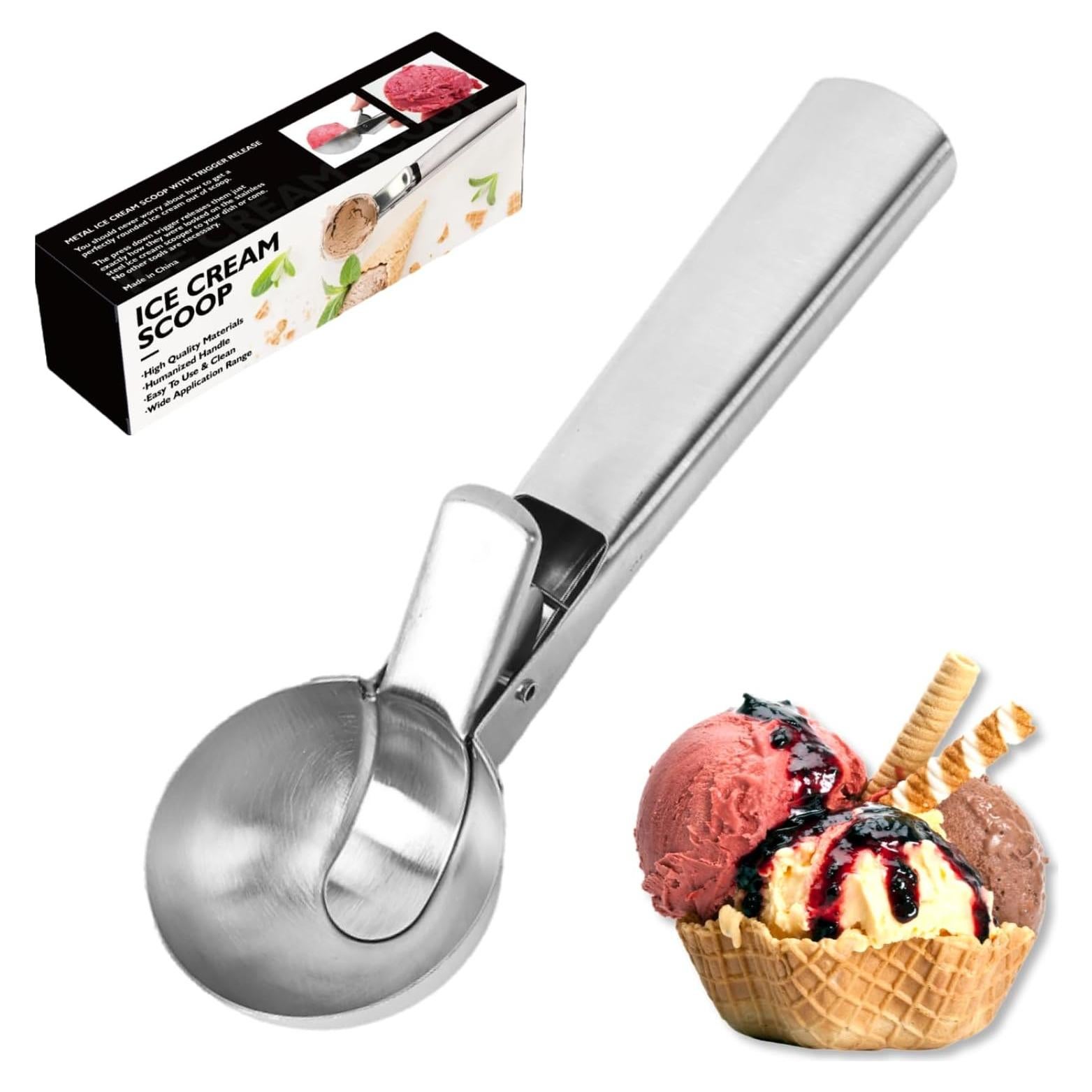Cucharón de Helado ZKIRON Grande - Acero Inoxidable, Ergonómico