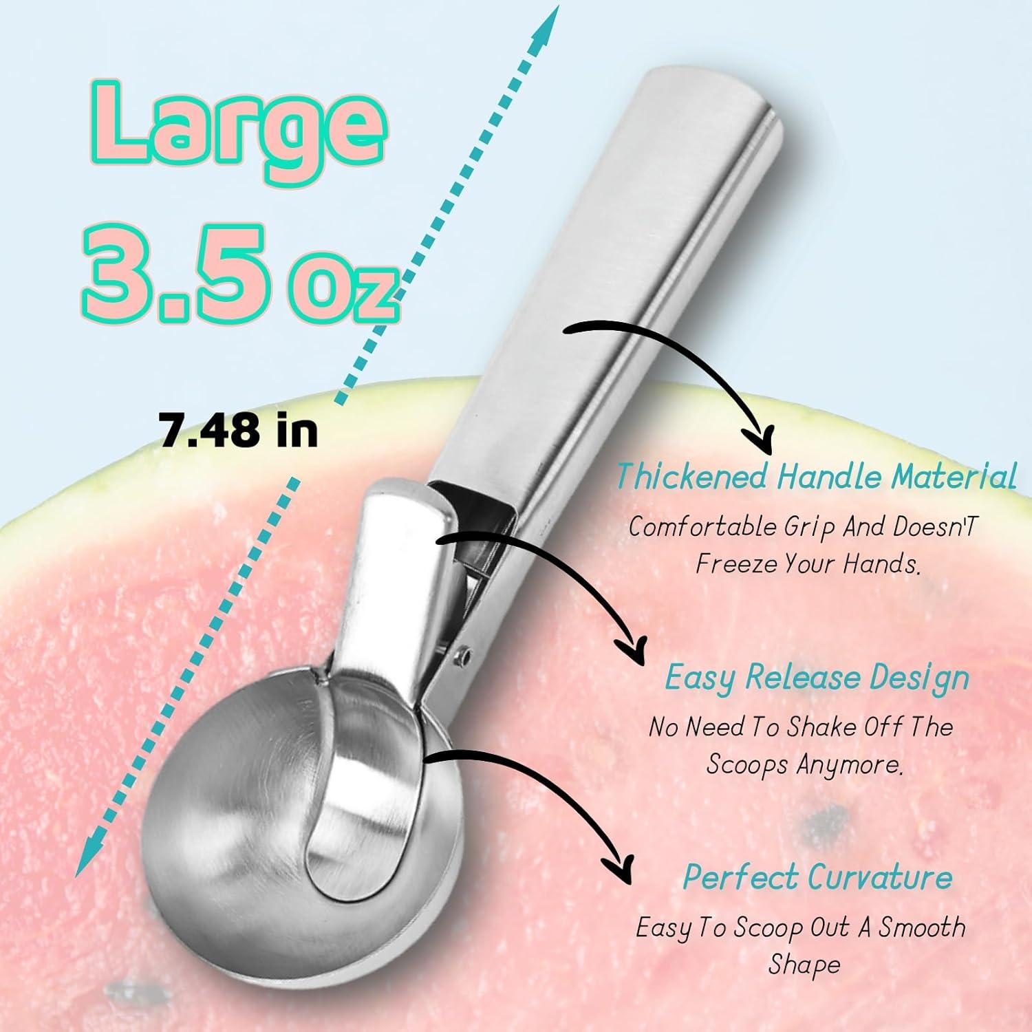 Cucharón de Helado ZKIRON Grande - Acero Inoxidable, Ergonómico