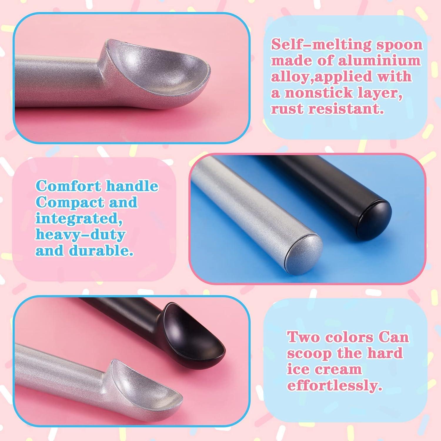 Cucharas de Helado Gejoy 8 Pcs Antiadherente 18 cm Negro y Plata