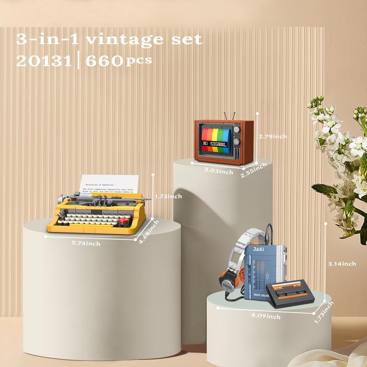 Set de Construcción Vintage JMBricklayer 20131 - Máquina de Escribir, Walkman y Televisor