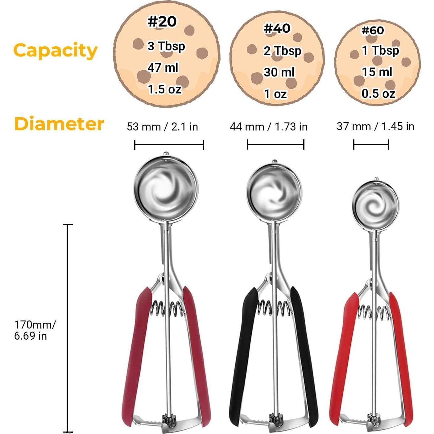 Juego de cucharas para galletas Amroicus 3 piezas acero inoxidable