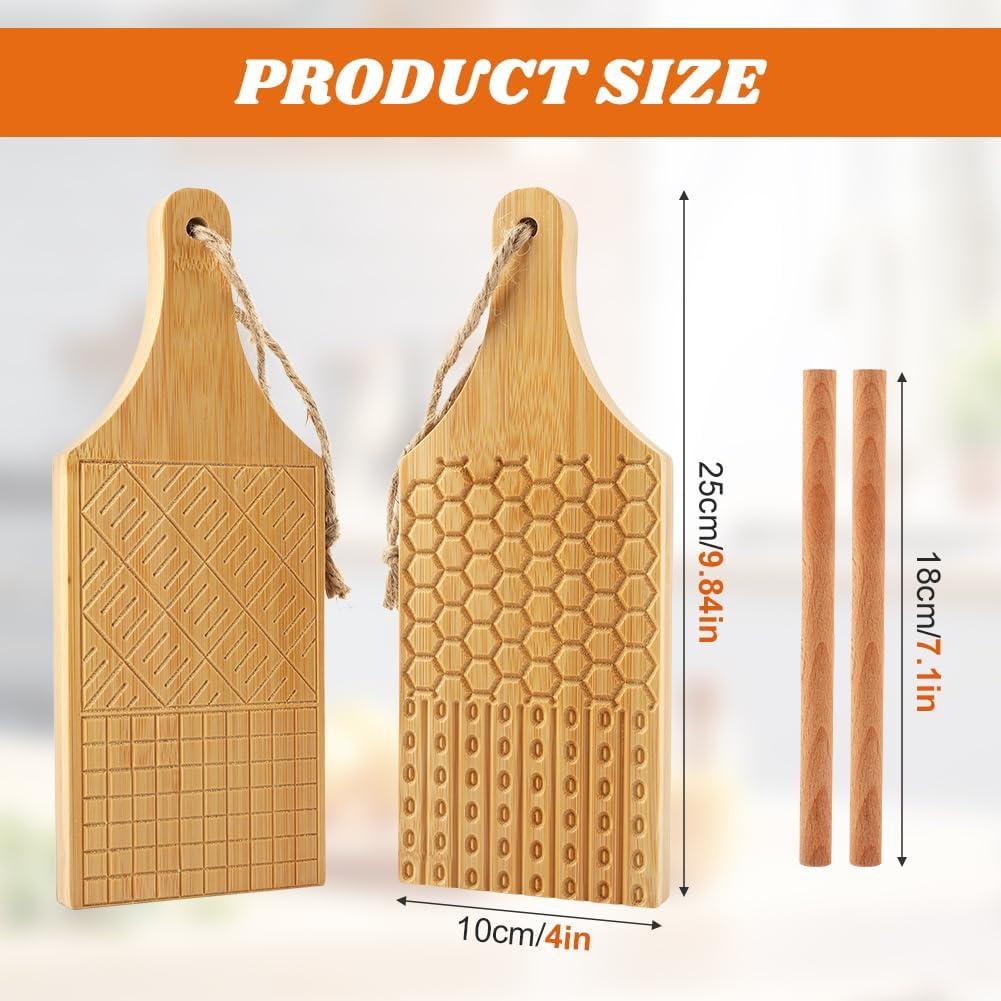Conjunto de Herramientas para Hacer Gnocchi Bibabala - 2 Tablas y Rodillos de Madera