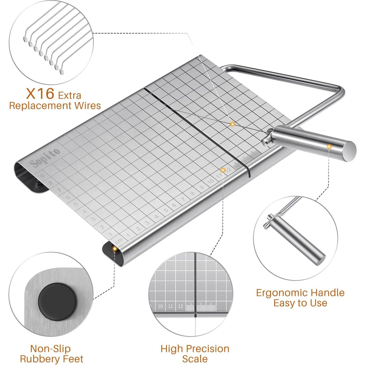 Cortador de Queso Sopito de Acero Inoxidable con Tabla y 16 Cables