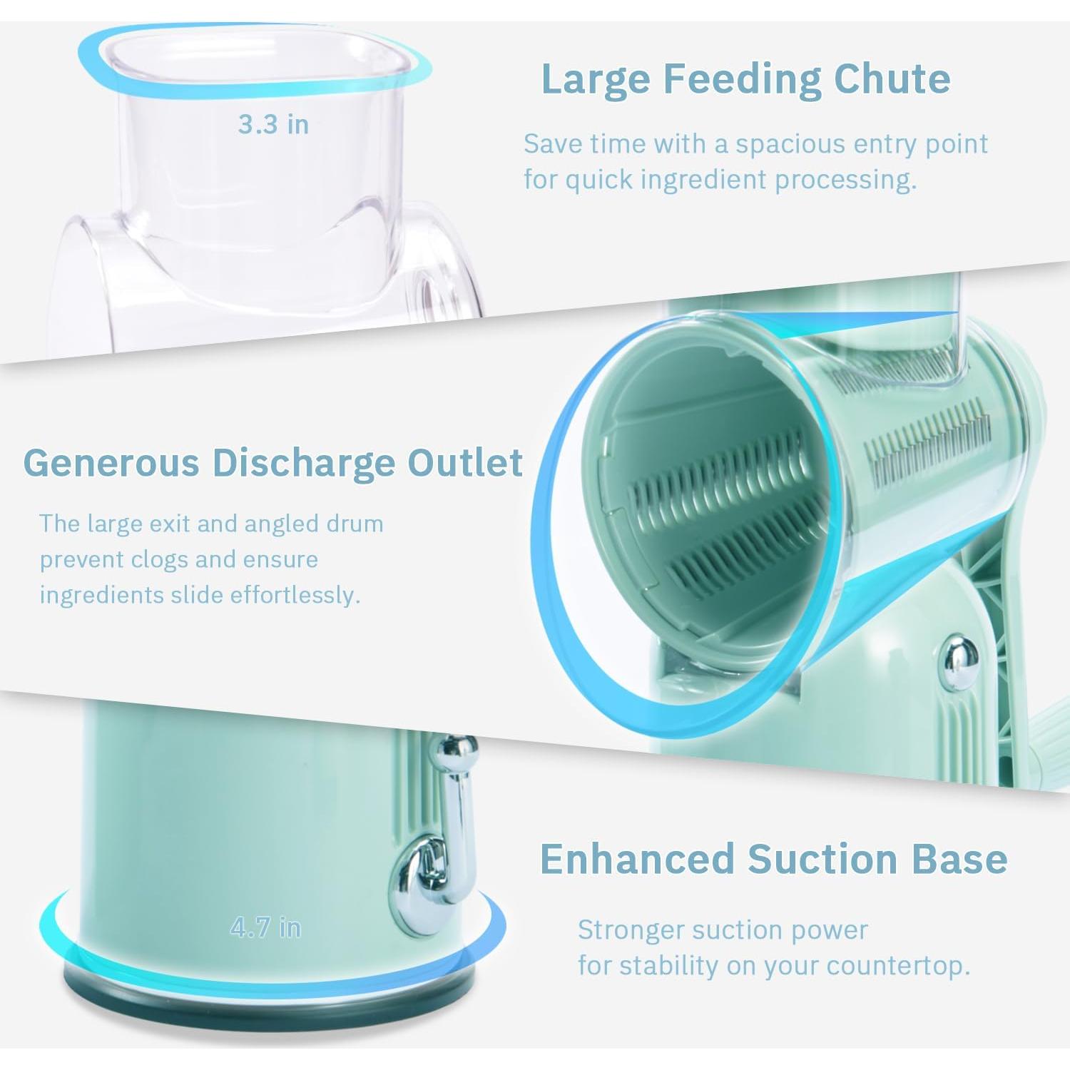 Rallador de Queso Manual ENERGEVITY 5 en 1 Acero Inoxidable Verde