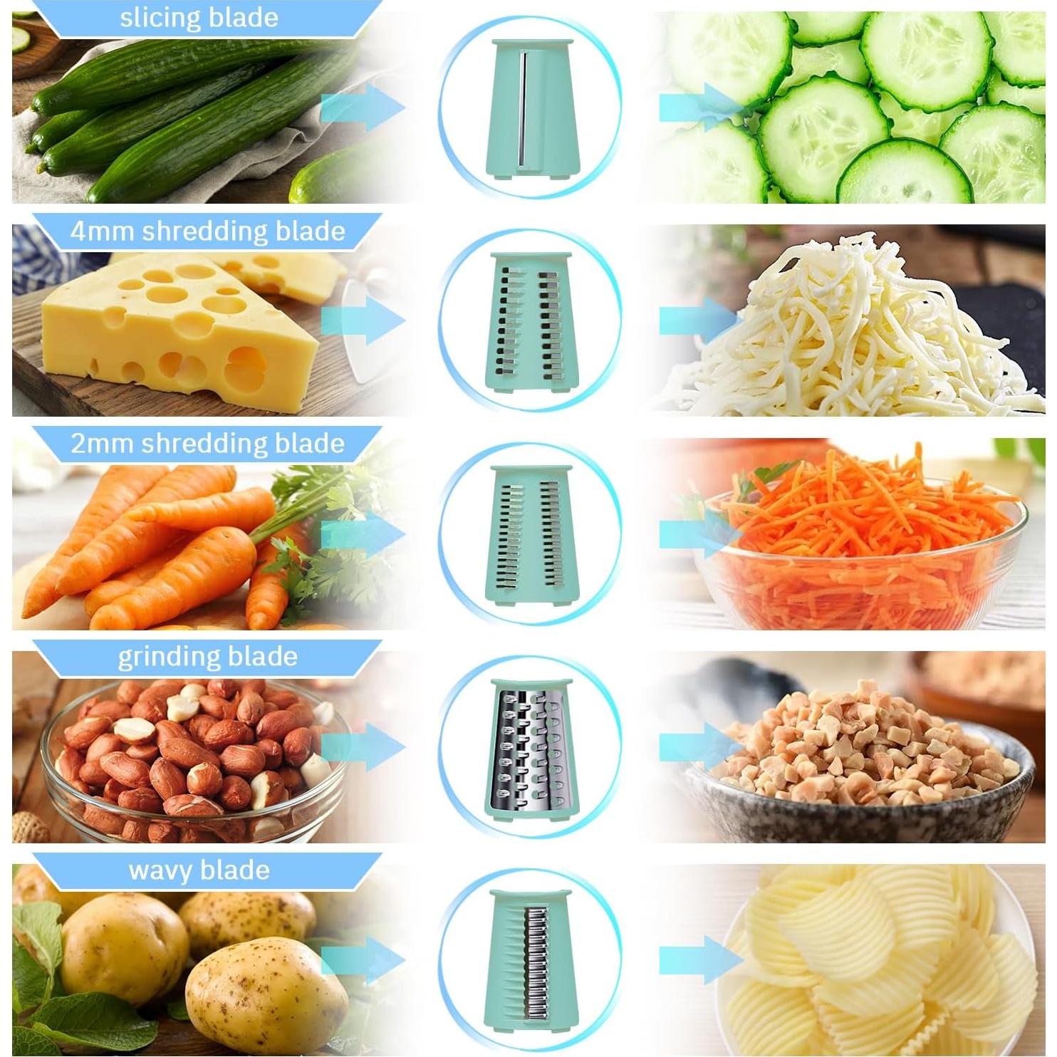 Rallador de Queso Manual ENERGEVITY 5 en 1 Acero Inoxidable Verde