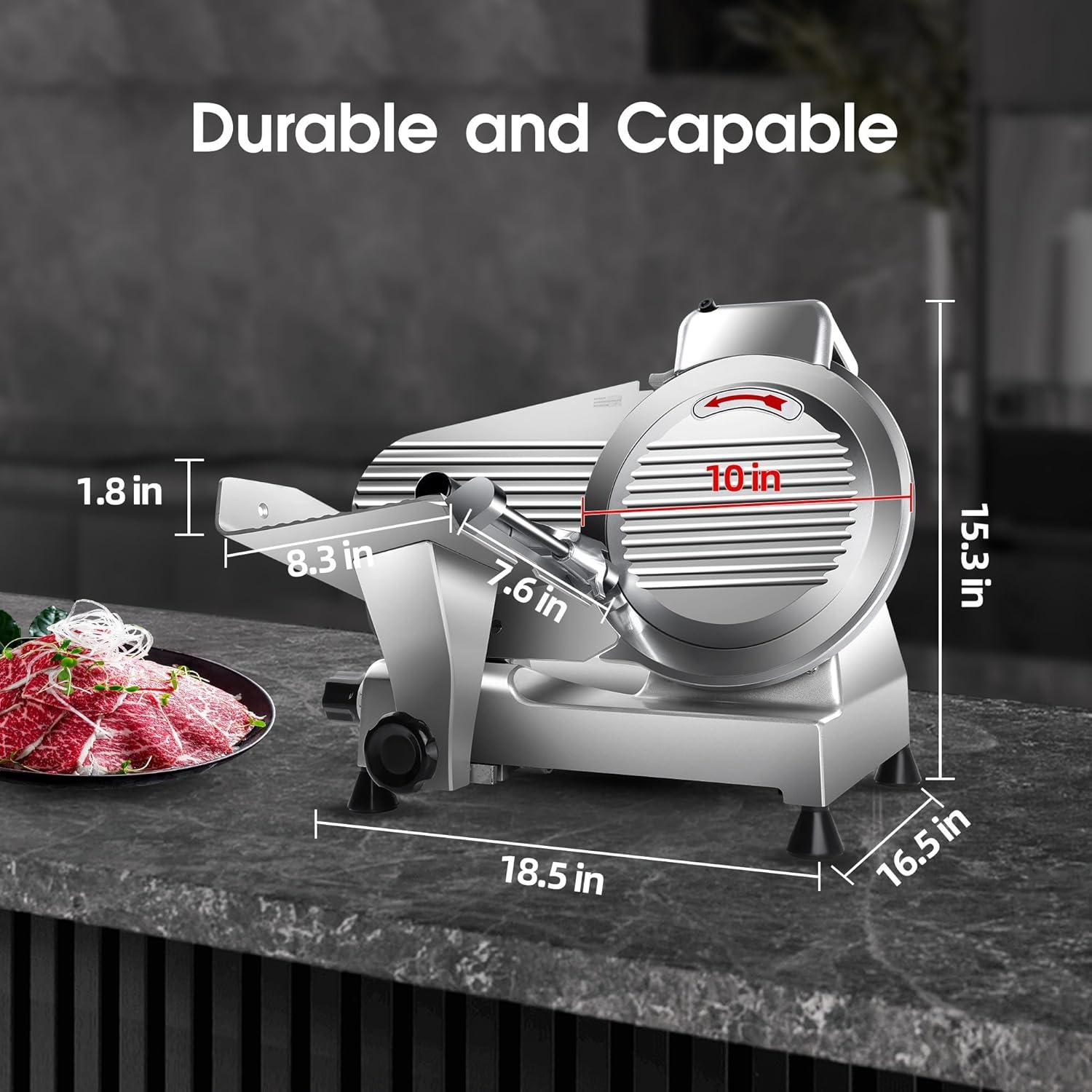 Cortadora de Carne Zomagas 10" 240W Semi-Automática Acero Inoxidable