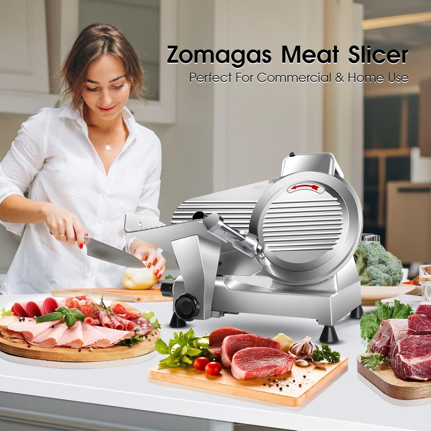 Cortadora de Carne Zomagas 10" 240W Semi-Automática Acero Inoxidable