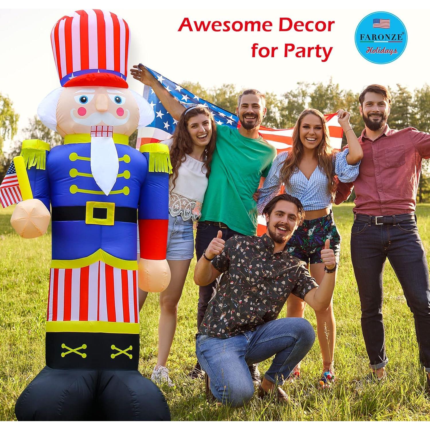 Nutcracker Inflable Patriótico 2.44m Faronze Decoración 4 de Julio