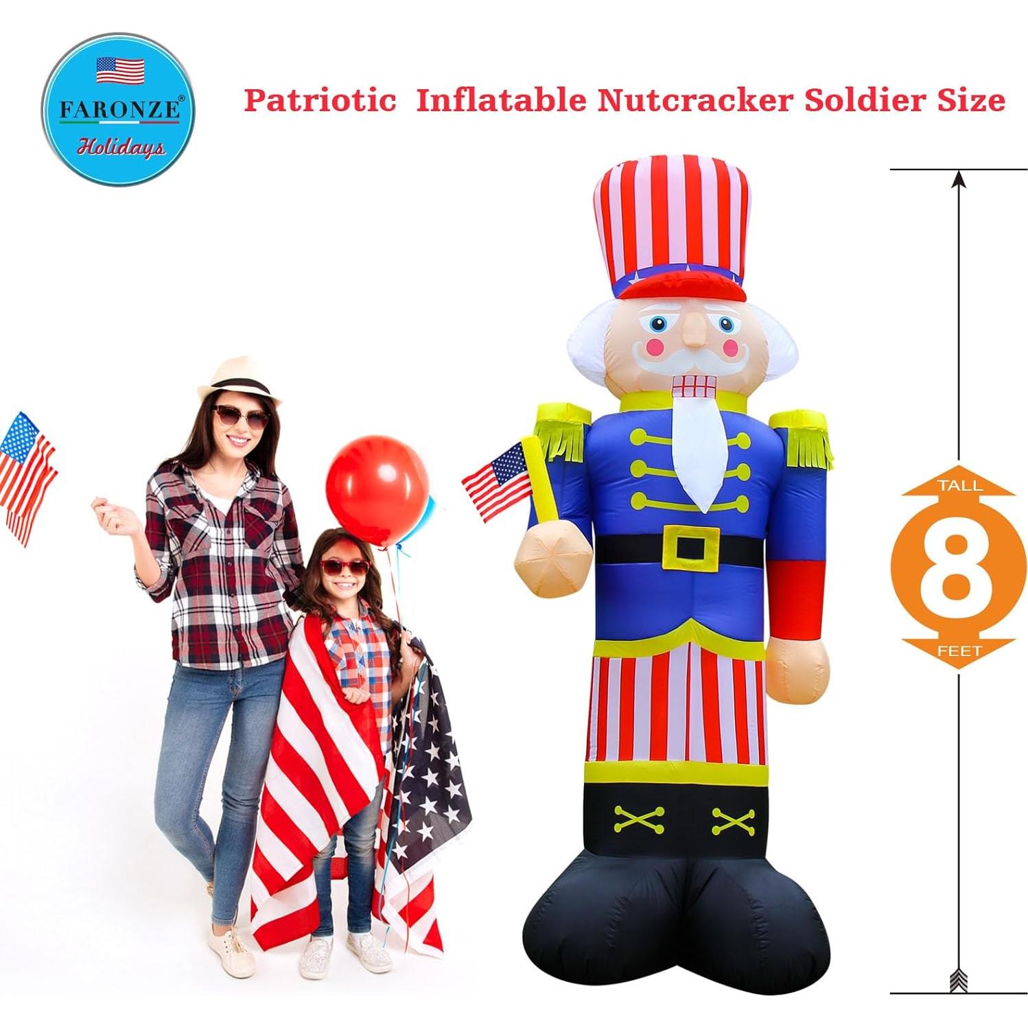 Nutcracker Inflable Patriótico 2.44m Faronze Decoración 4 de Julio