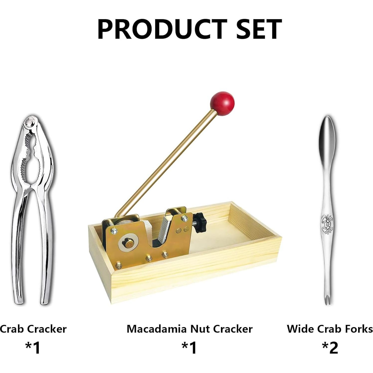 Cascar de Nueces Macadamia Artcome con Base de Madera y Tenedores