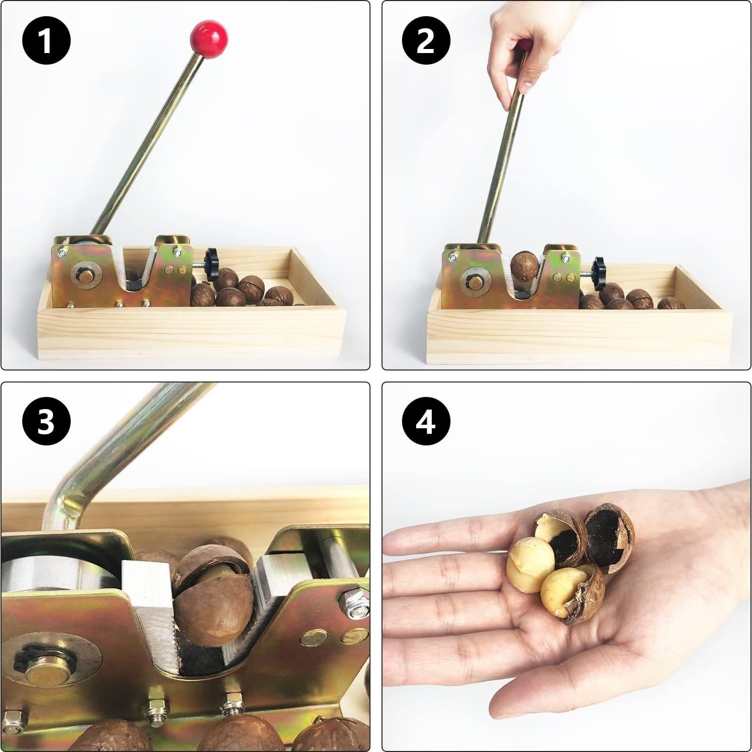 Cascar de Nueces Macadamia Artcome con Base de Madera y Tenedores