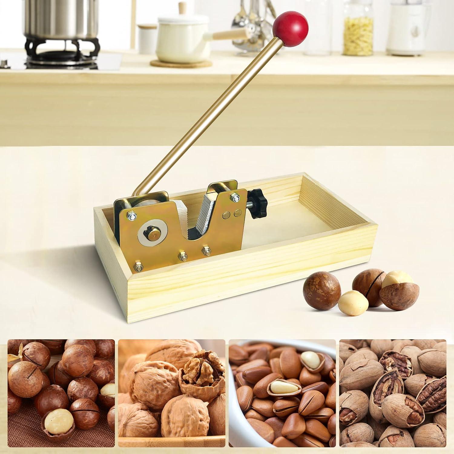 Cascar de Nueces Macadamia Artcome con Base de Madera y Tenedores