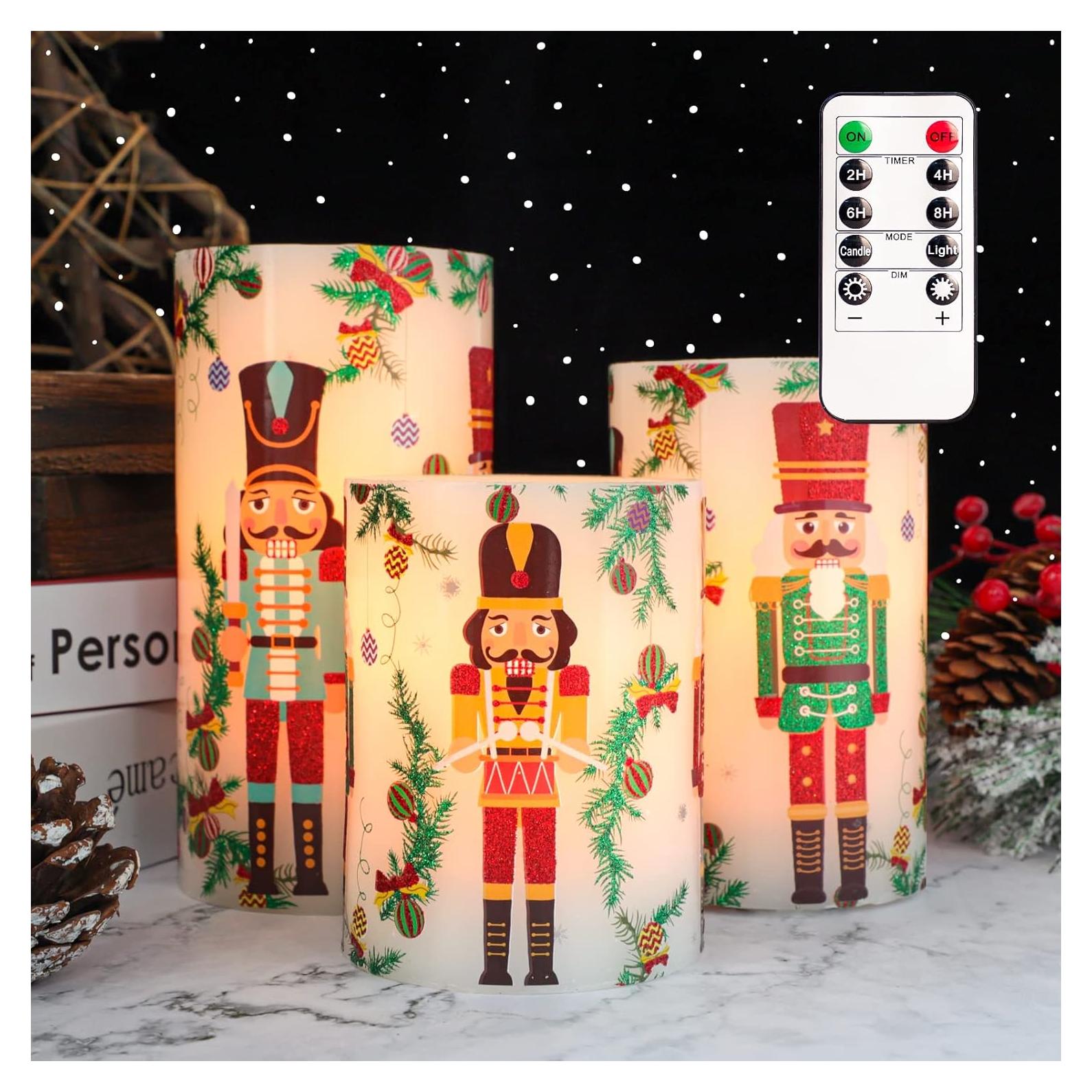 Juego de 3 Velas LED Sin Llama Nutcracker con Control Remoto