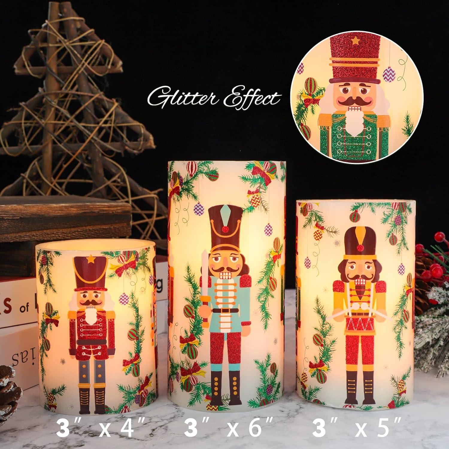 Juego de 3 Velas LED Sin Llama Nutcracker con Control Remoto