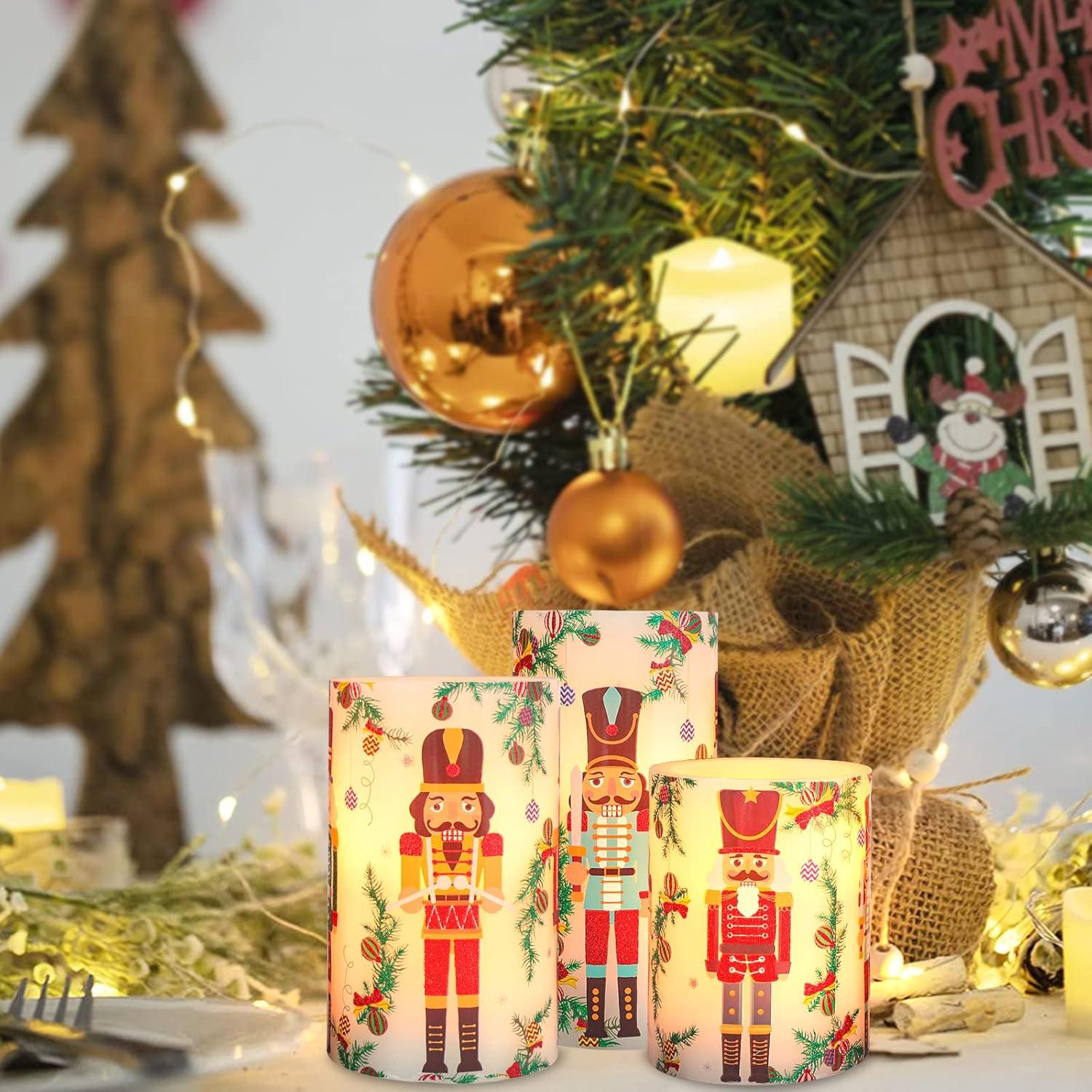 Juego de 3 Velas LED Sin Llama Nutcracker con Control Remoto