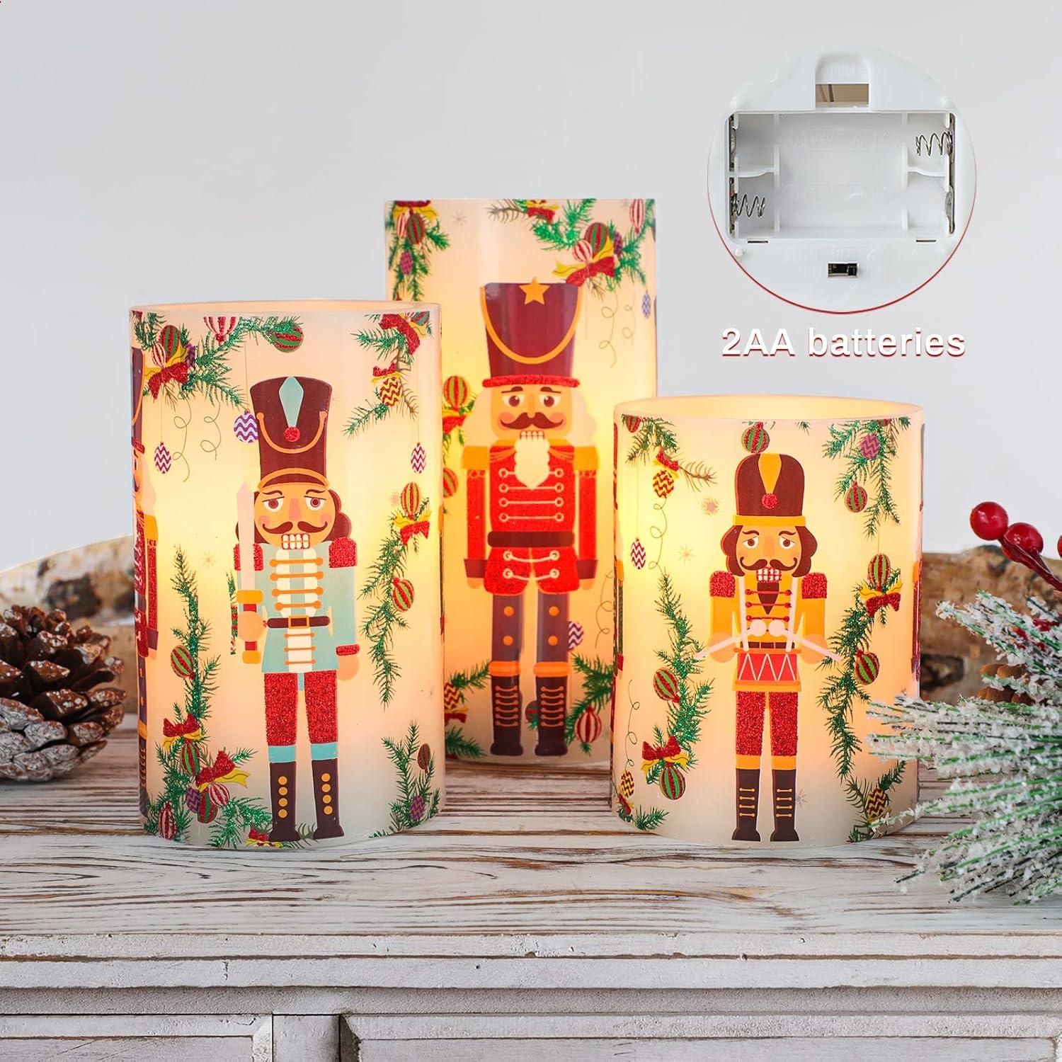 Juego de 3 Velas LED Sin Llama Nutcracker con Control Remoto
