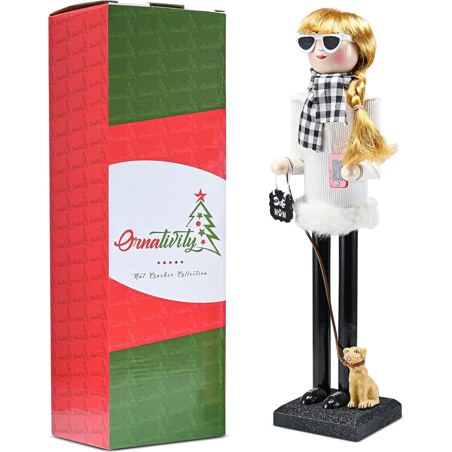 Cascanueces de Madera Ornativity 38.1 cm Perro Mamá Navidad