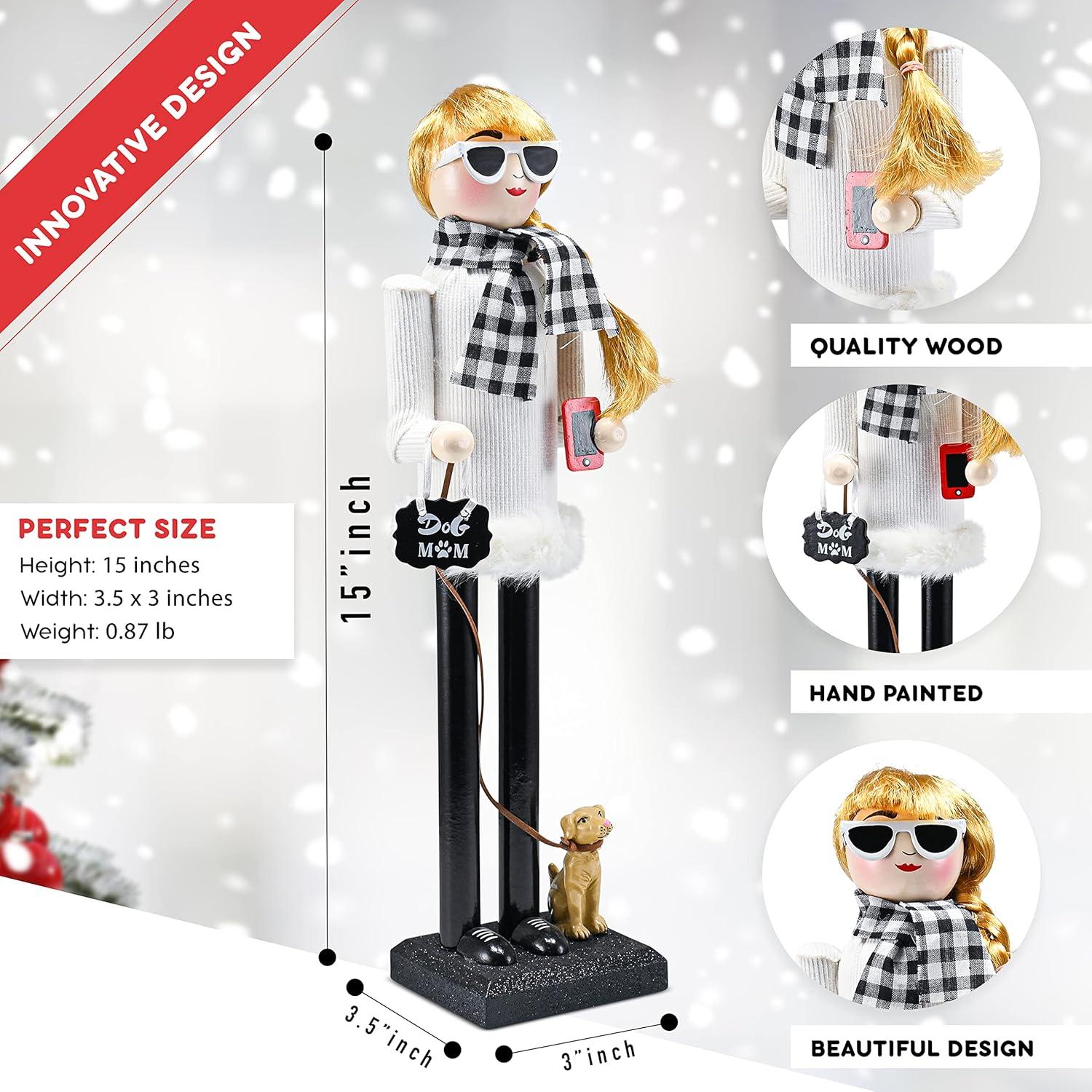 Cascanueces de Madera Ornativity 38.1 cm Perro Mamá Navidad