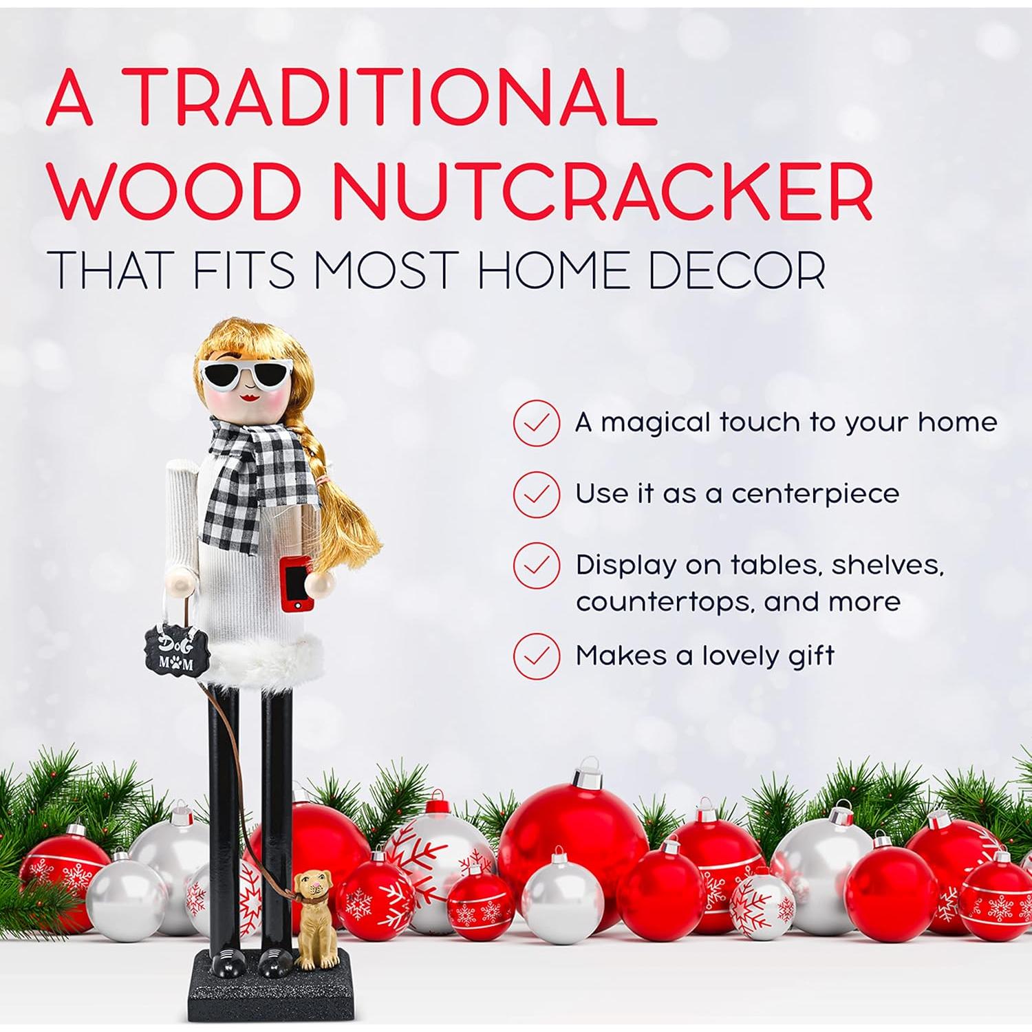 Cascanueces de Madera Ornativity 38.1 cm Perro Mamá Navidad