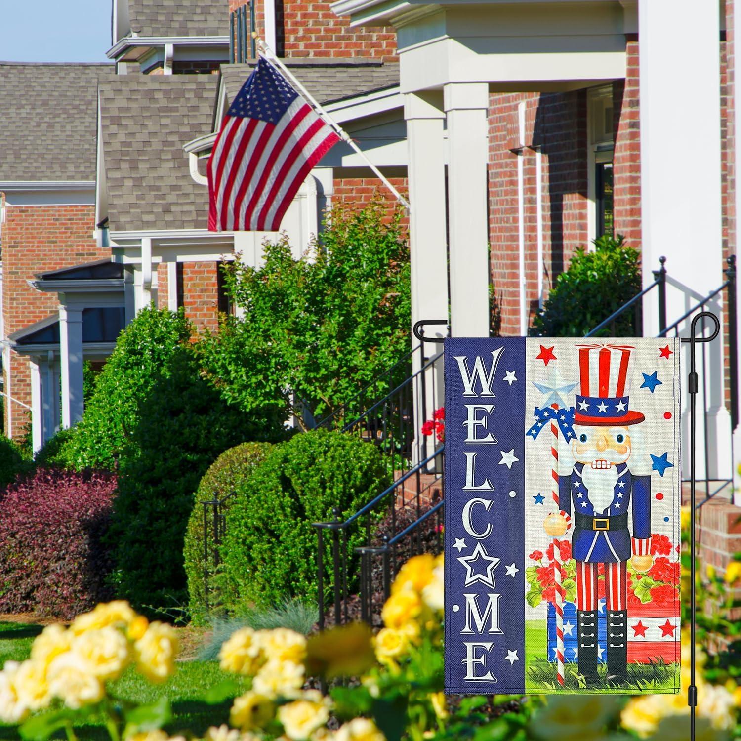 Bandera de Jardín Patriótica 4 de Julio Yute 30x45 cm Doble Cara