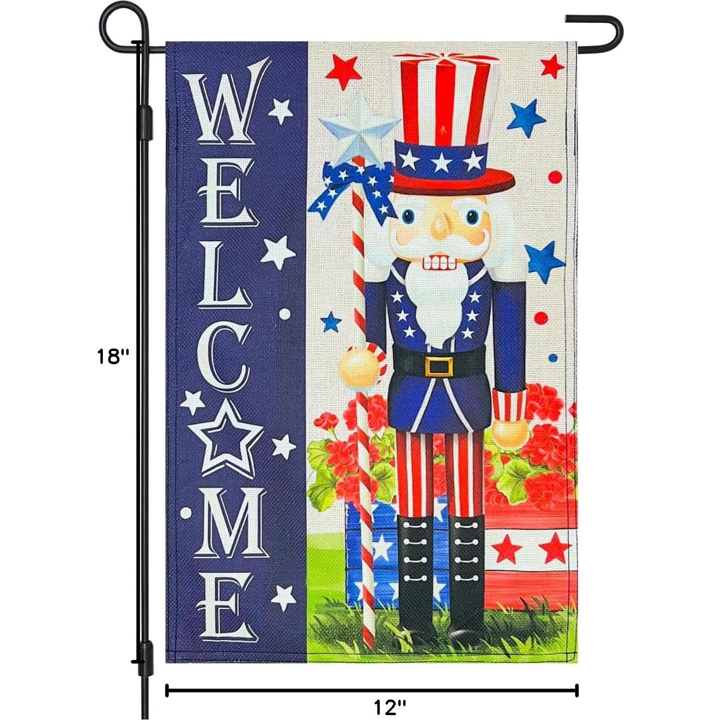 Bandera de Jardín Patriótica 4 de Julio Yute 30x45 cm Doble Cara