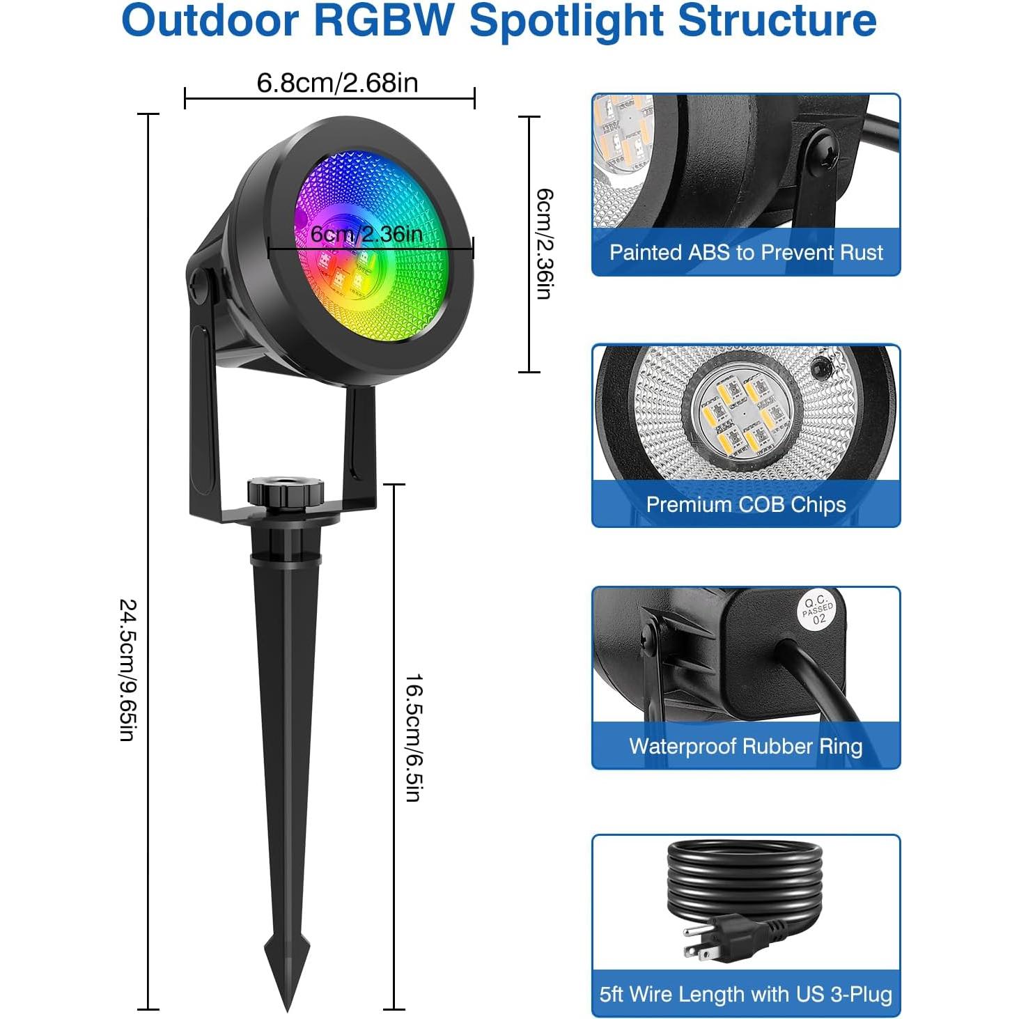 Focos RGBW para Exteriores CREPOW - Paquete de 6, IP65