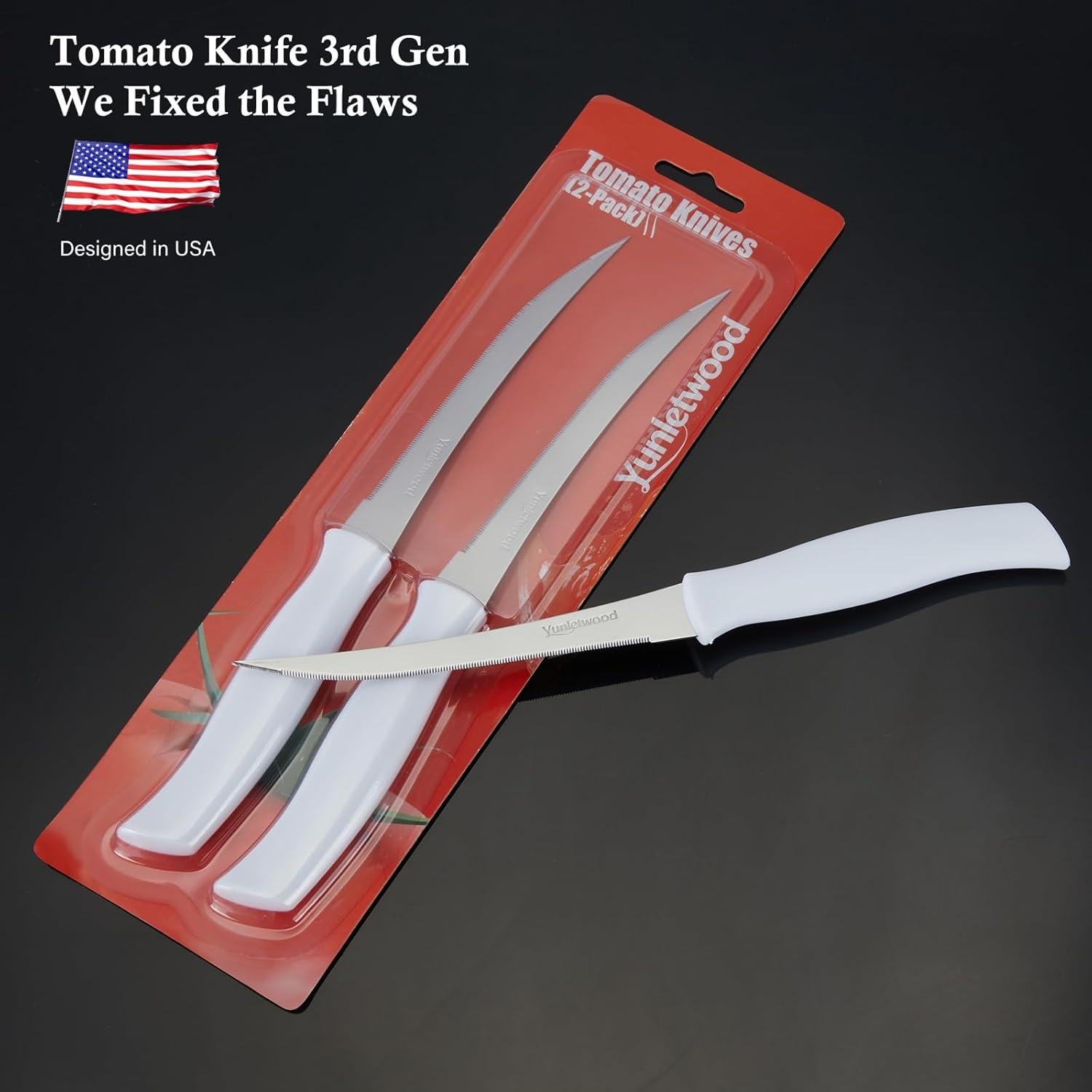 Cuchillos para Tomate Yunletwood 2-Pack, Acero Inoxidable Serrado