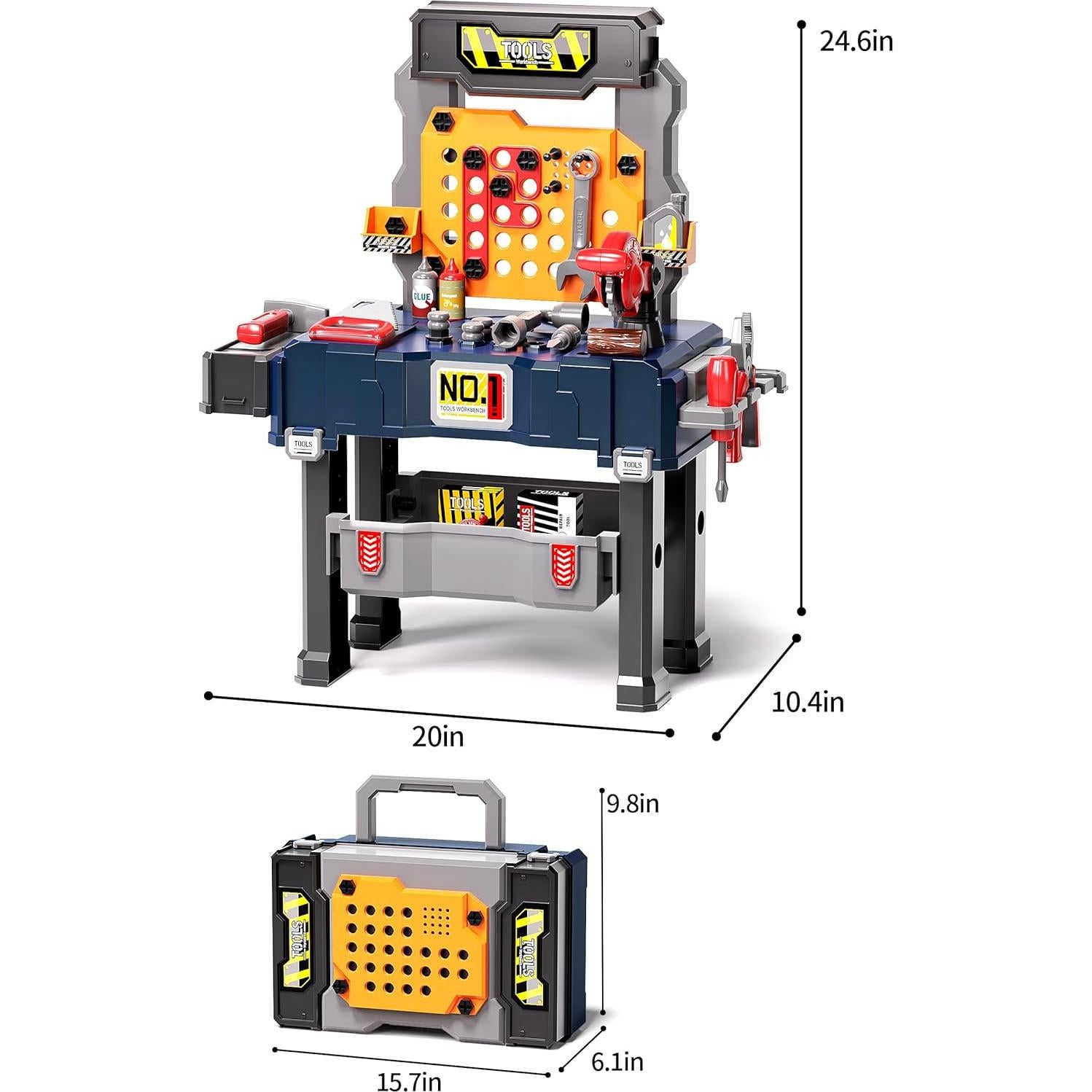 Banco de herramientas para niños Deejoy, taladro eléctrico y caja