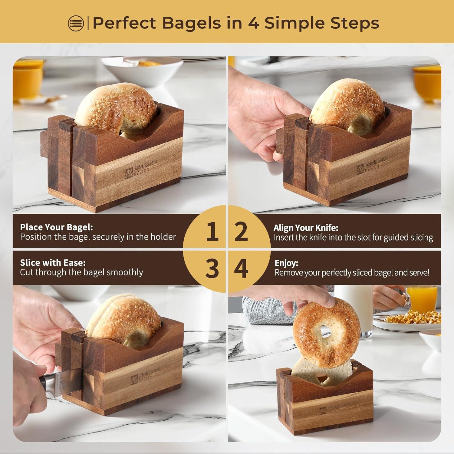 Cortador de Bagels de Madera de Acacia Annie & Mia 16 cm