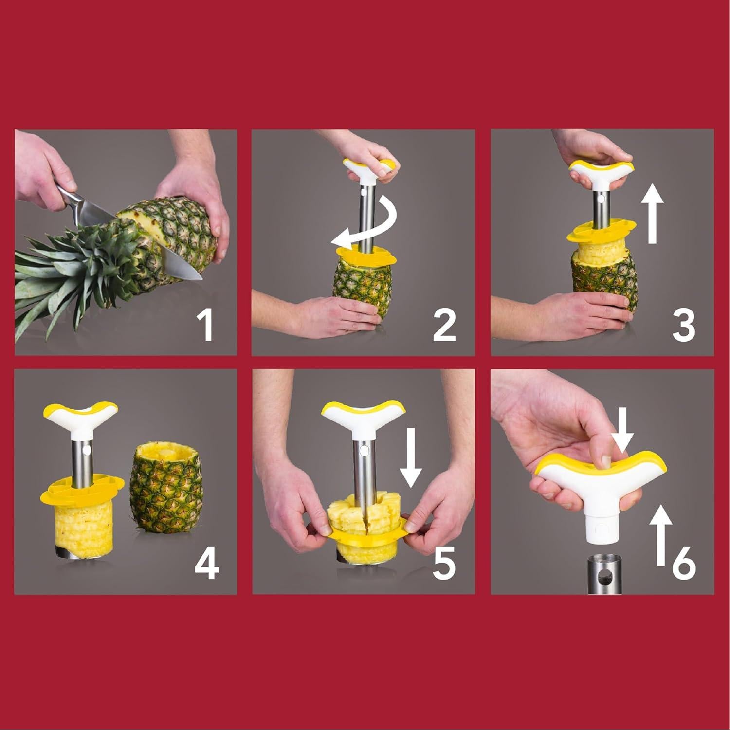 Cortador de Piña Vacu Vin Acero Inoxidable 3 en 1 - Pela, Descorazona y Corta