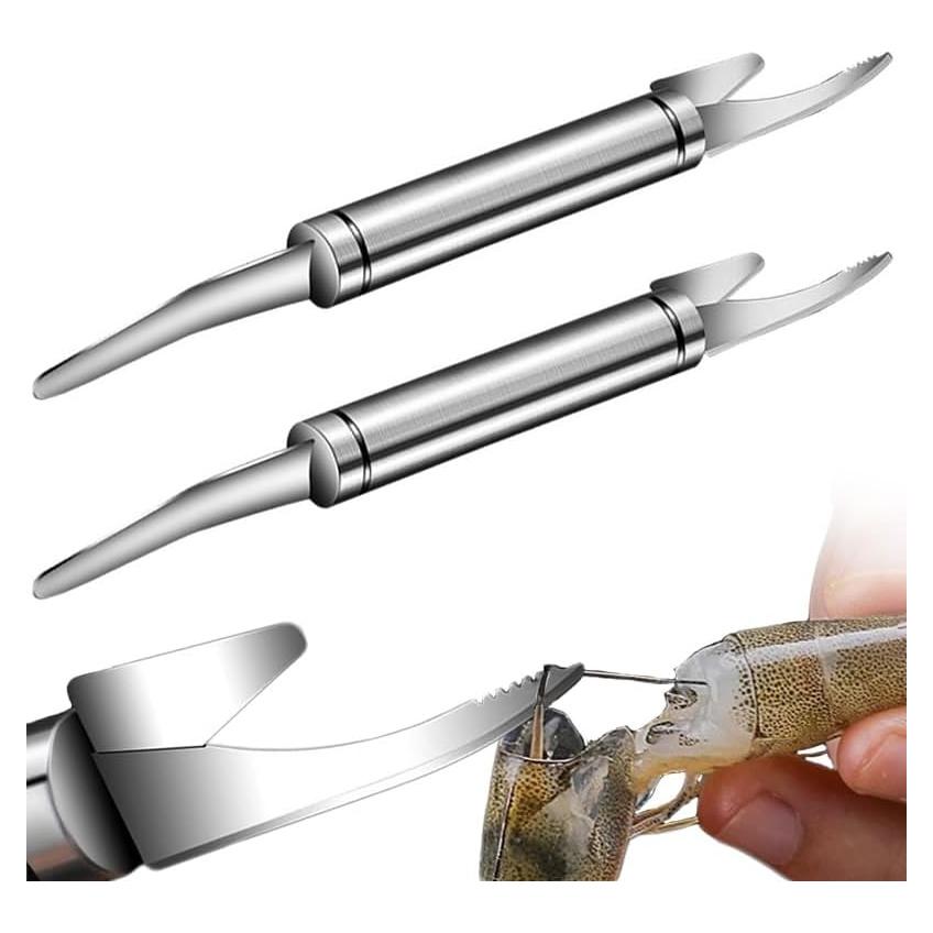 Juego de 2 herramientas de acero inoxidable para limpiar camarones